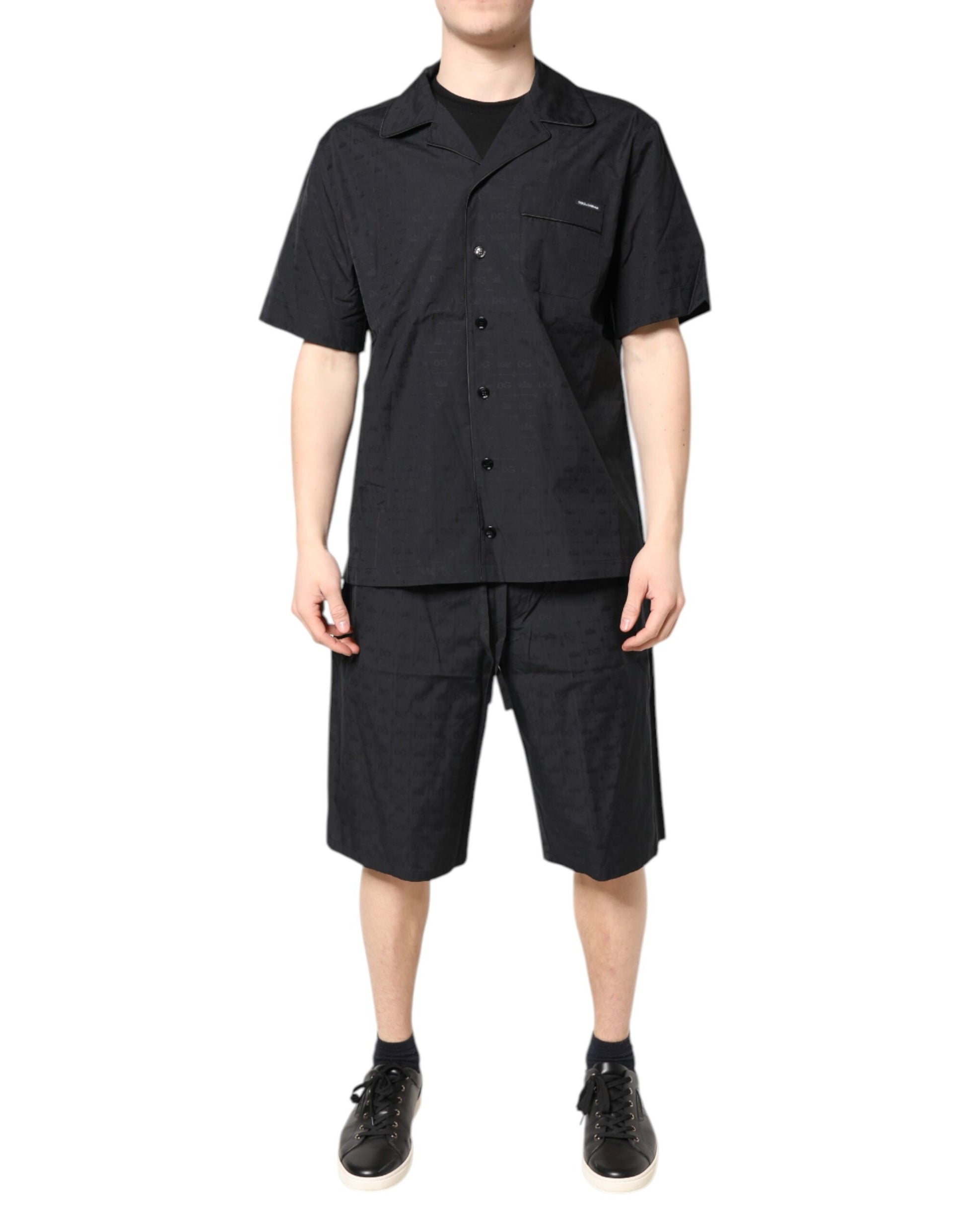 Dolce &amp; Gabbana Herren-Pyjama-Set aus schwarzer Baumwolle, Nachtwäsche