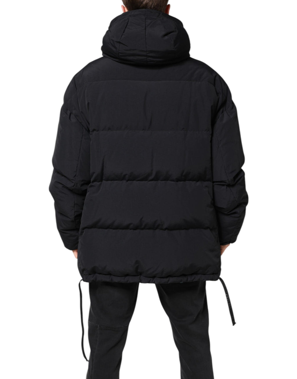 Dolce &amp; Gabbana – Parka aus schwarzem Nylon mit durchgehendem Reißverschluss und Kapuze