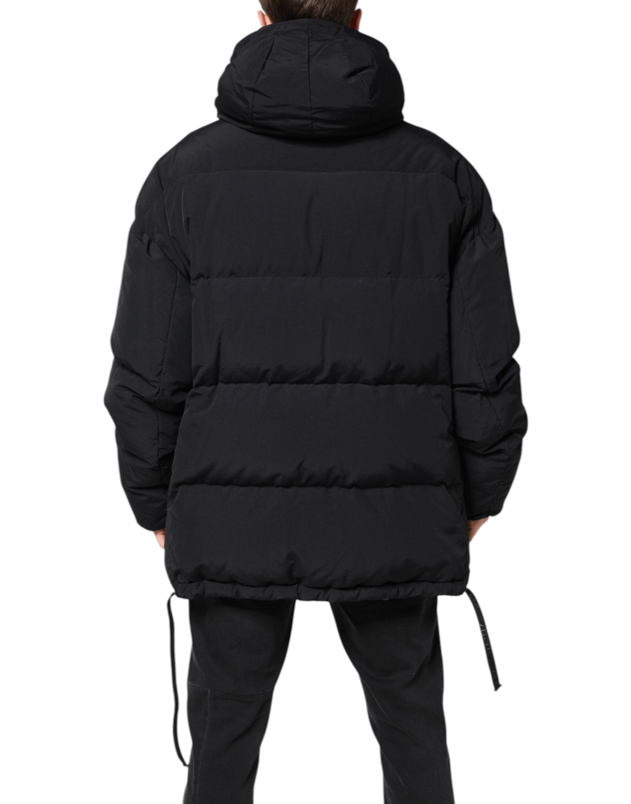 Dolce &amp; Gabbana – Parka aus schwarzem Nylon mit durchgehendem Reißverschluss und Kapuze