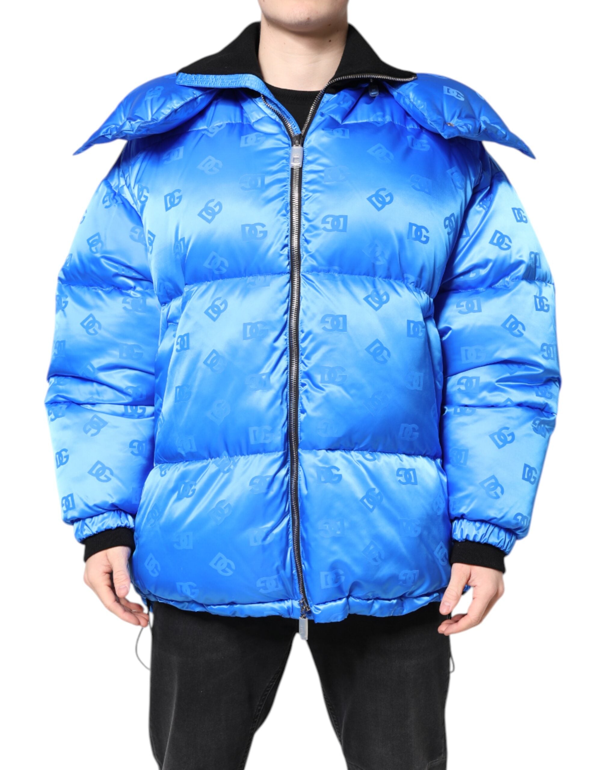 Dolce &amp; Gabbana – Blaue Steppjacke mit durchgehendem Reißverschluss und Kapuze