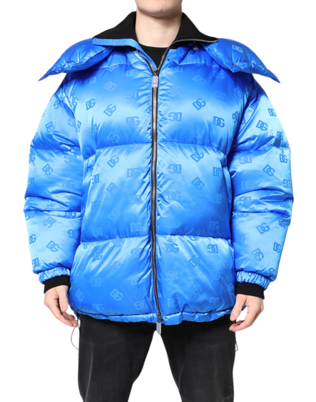 Dolce &amp; Gabbana – Blaue Steppjacke mit durchgehendem Reißverschluss und Kapuze