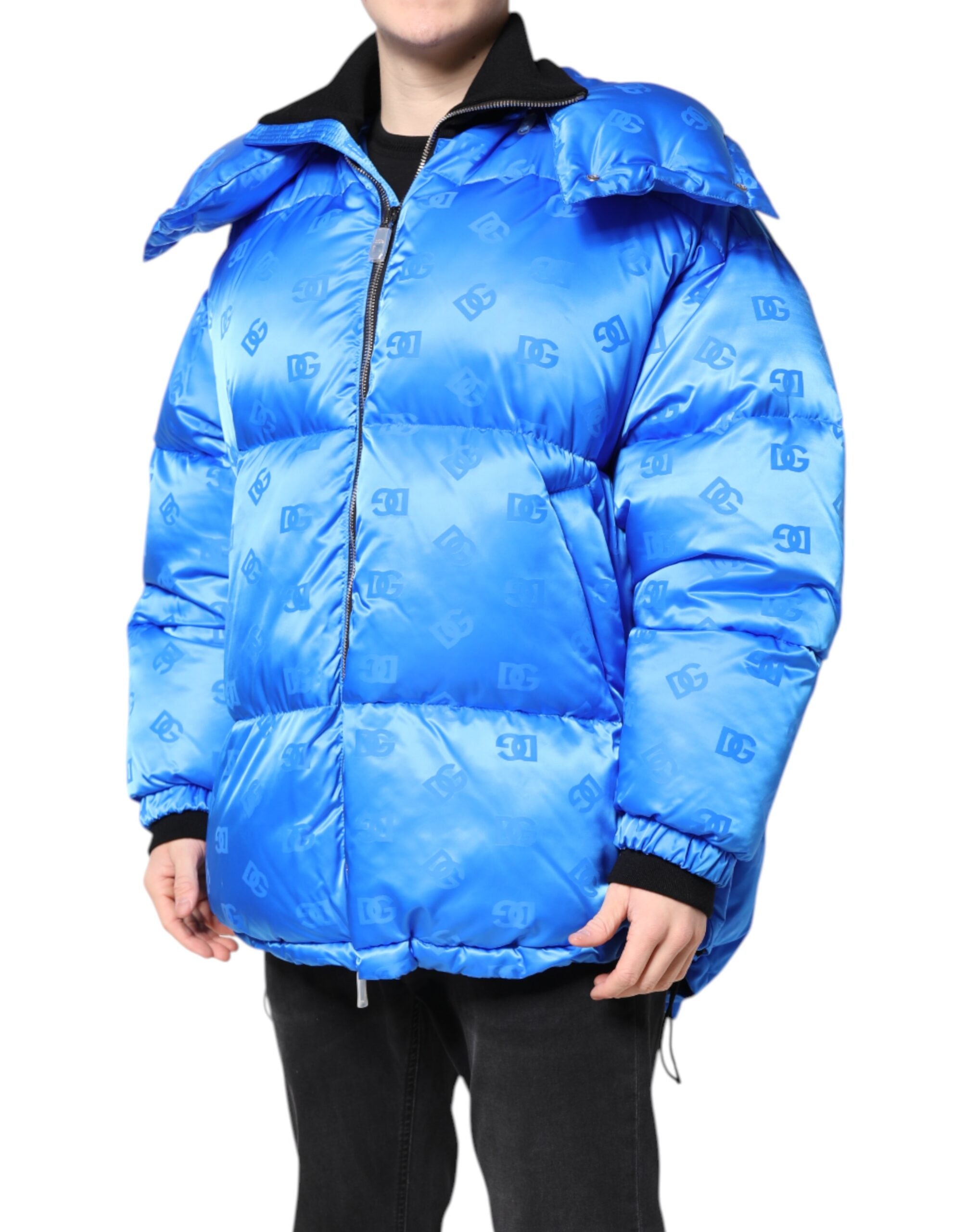 Dolce &amp; Gabbana – Blaue Steppjacke mit durchgehendem Reißverschluss und Kapuze