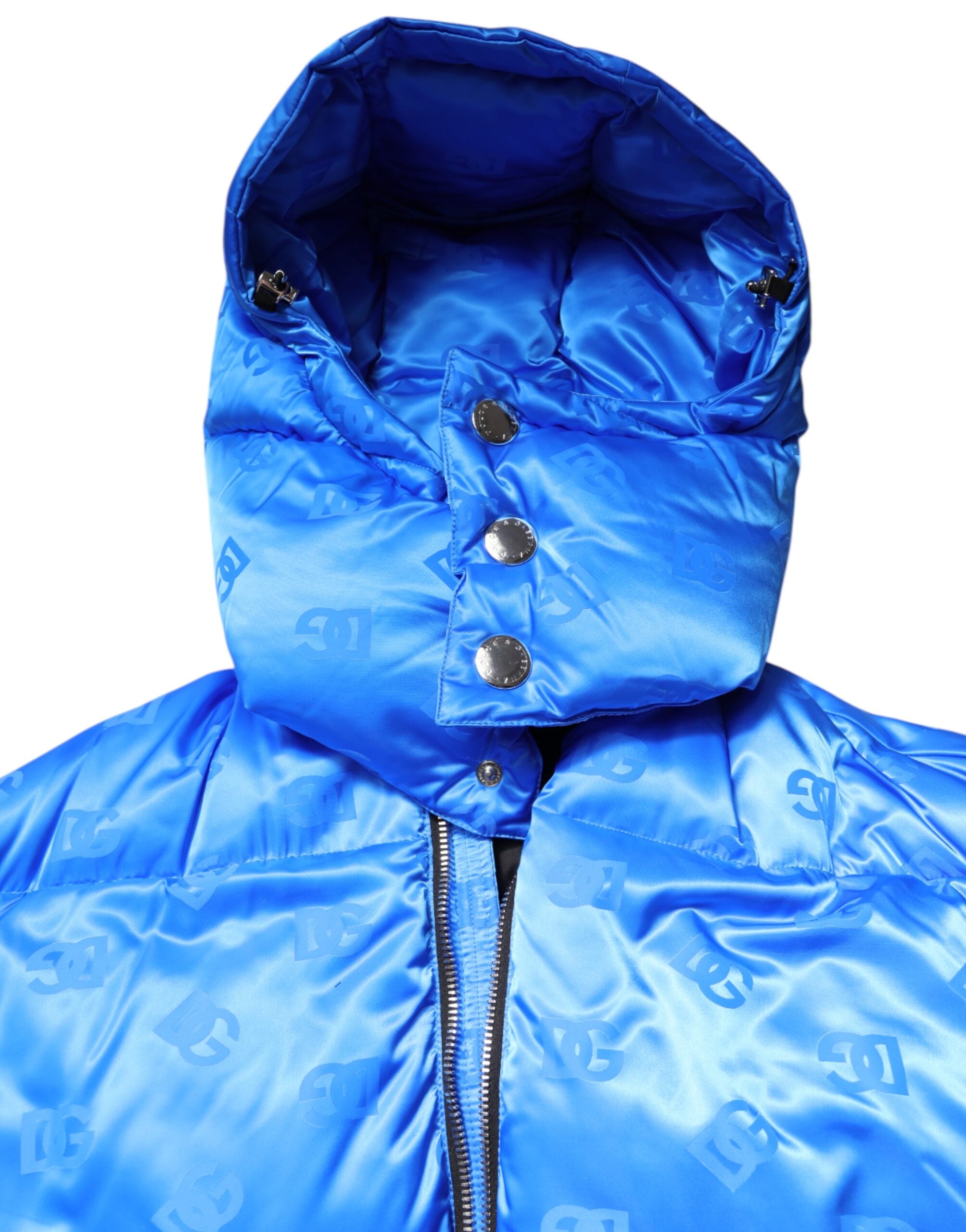 Dolce &amp; Gabbana – Blaue Steppjacke mit durchgehendem Reißverschluss und Kapuze