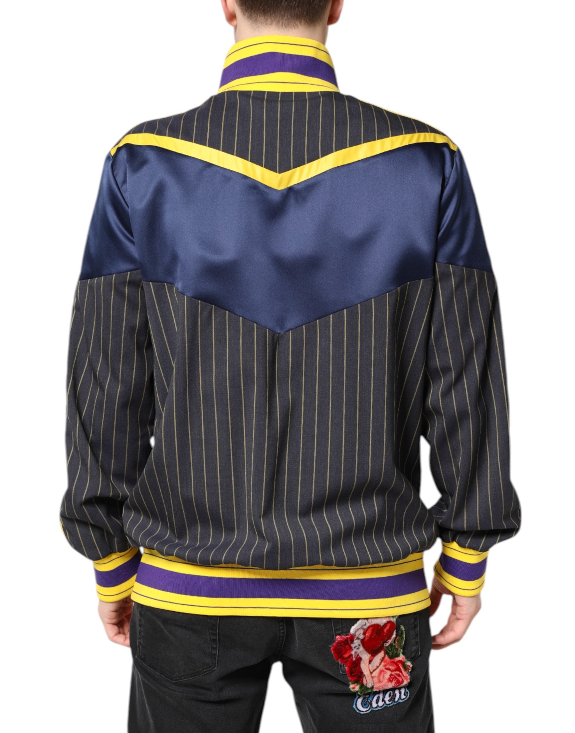 Dolce &amp; Gabbana – Schwarze Bomberjacke mit durchgehendem Reißverschluss und gestreiftem Logo