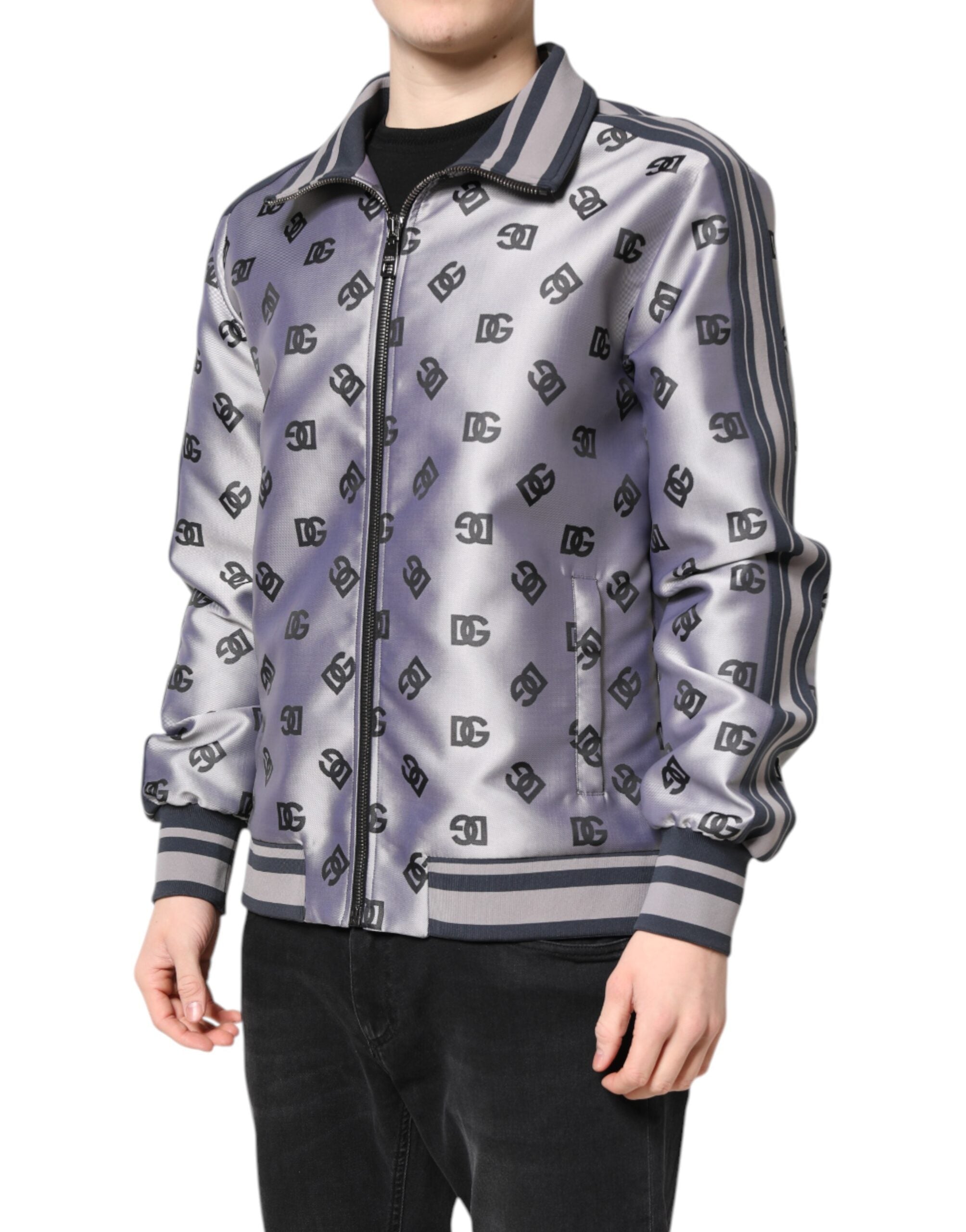 Dolce &amp; Gabbana – Graue Bomberjacke mit durchgehendem Reißverschluss und Logo-Monogramm