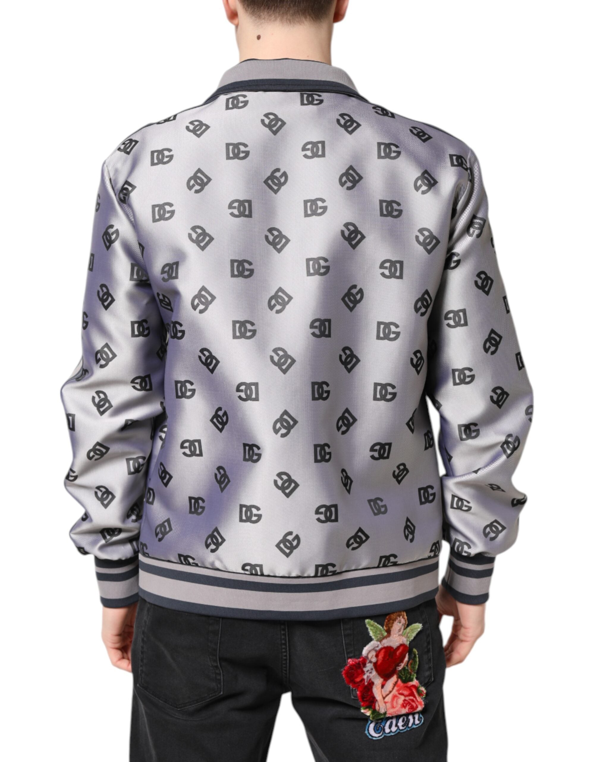 Dolce &amp; Gabbana – Graue Bomberjacke mit durchgehendem Reißverschluss und Logo-Monogramm