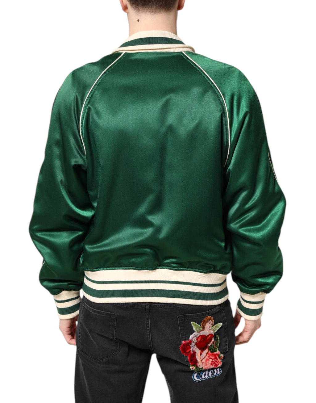Dolce &amp; Gabbana - Blouson aviateur zippé vert à fleurs et logo DG