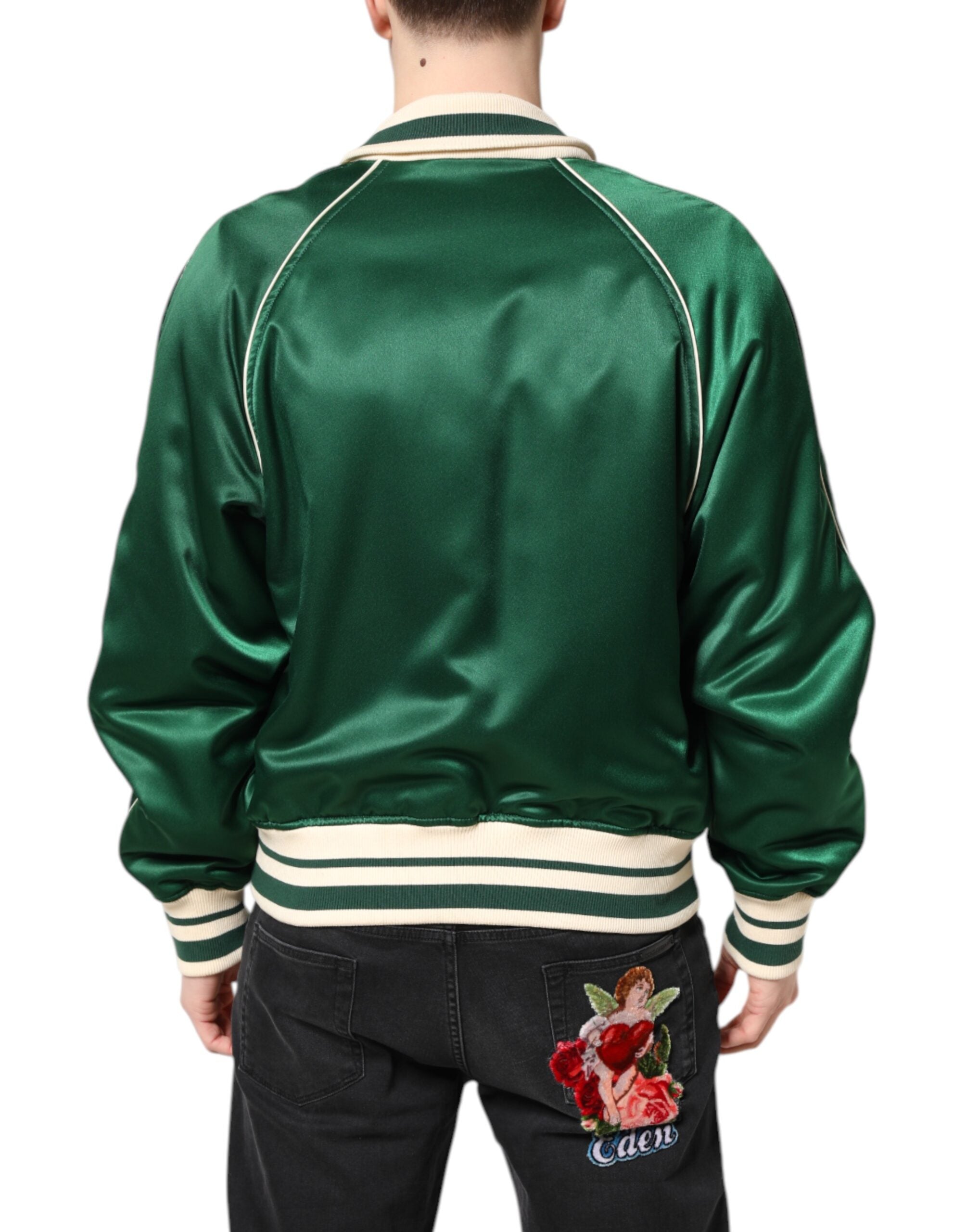 Dolce &amp; Gabbana - Blouson aviateur zippé vert à fleurs et logo DG