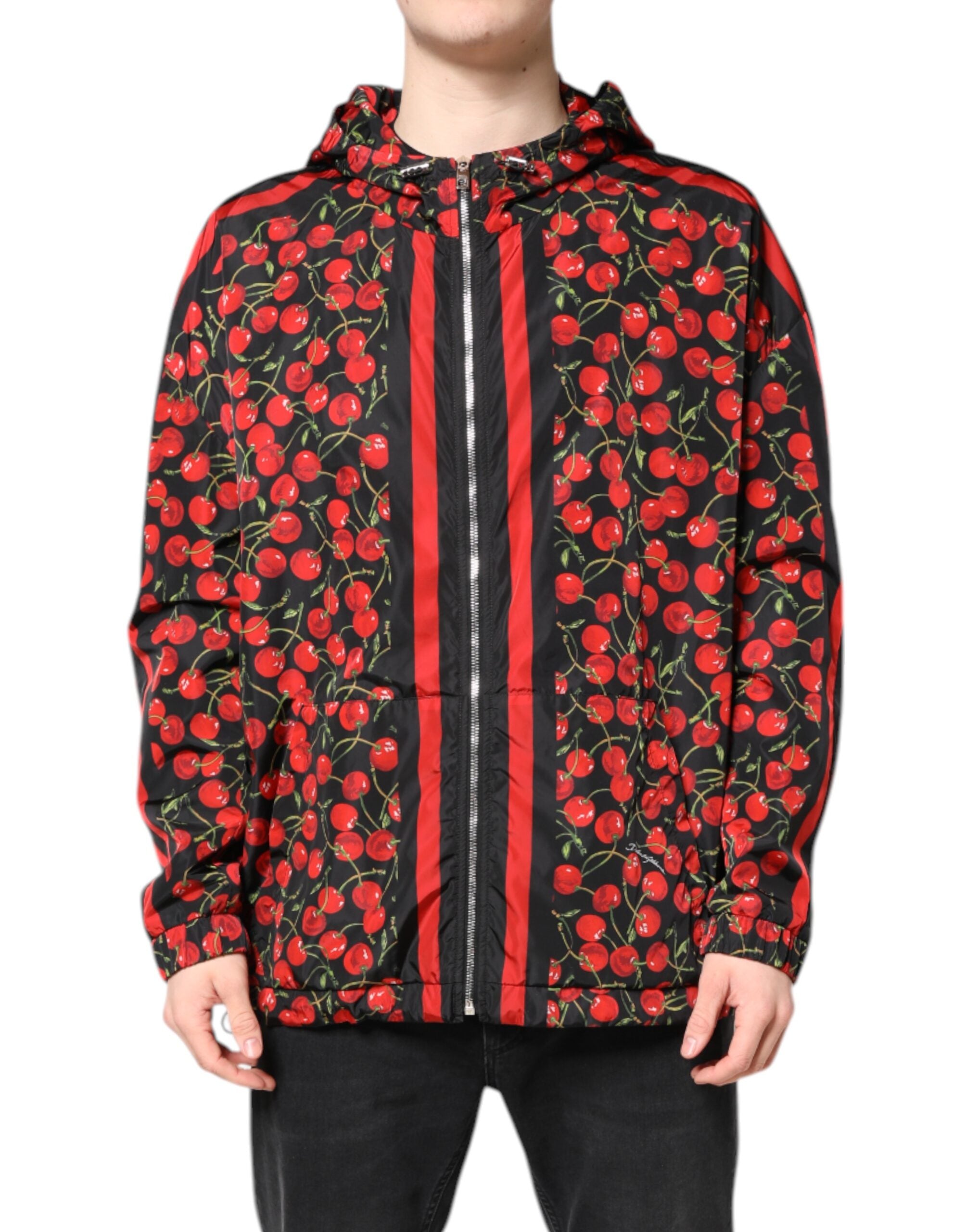 Dolce &amp; Gabbana – Windjacke mit Kapuze und schwarzem Kirsch-Print