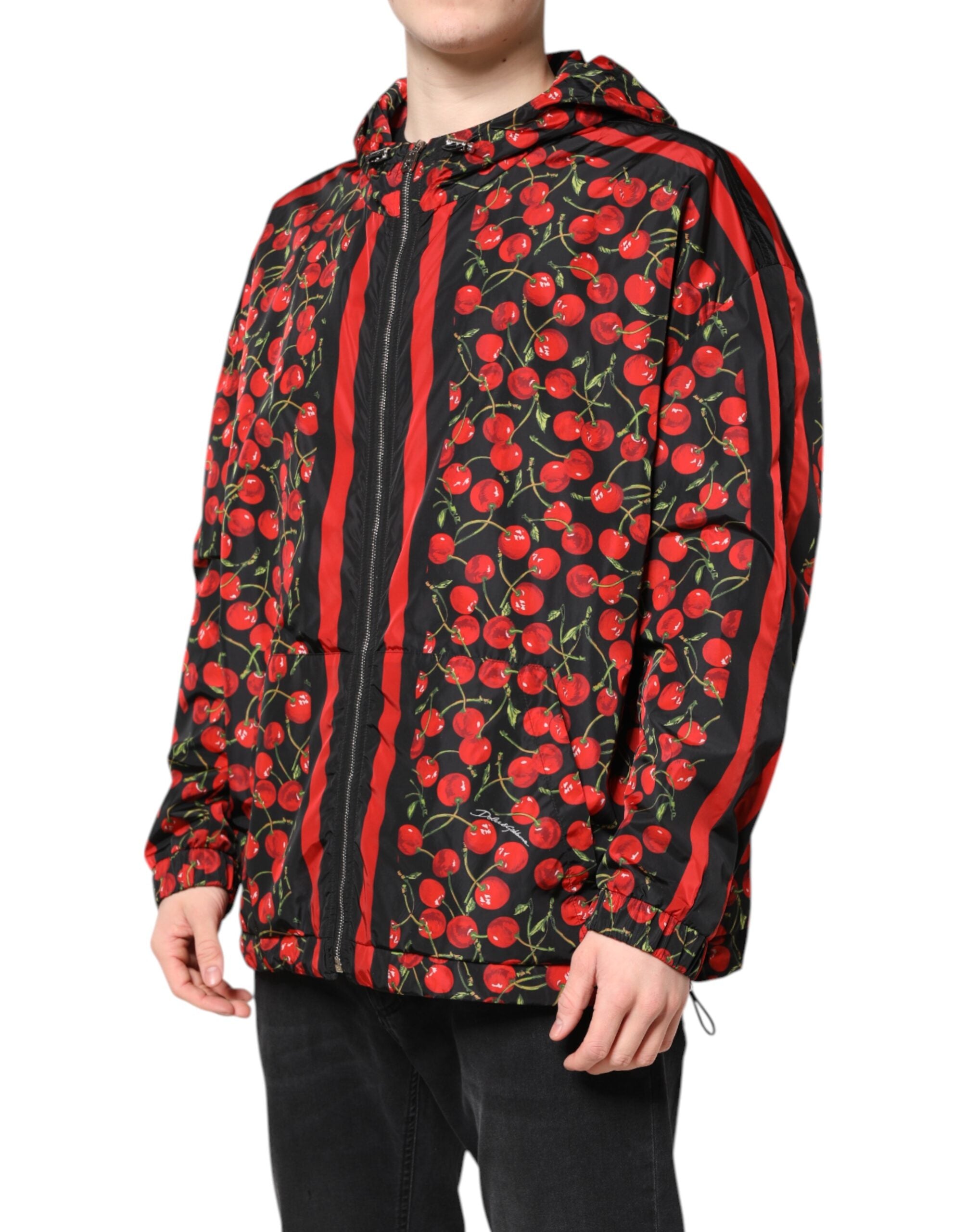 Dolce &amp; Gabbana – Windjacke mit Kapuze und schwarzem Kirsch-Print