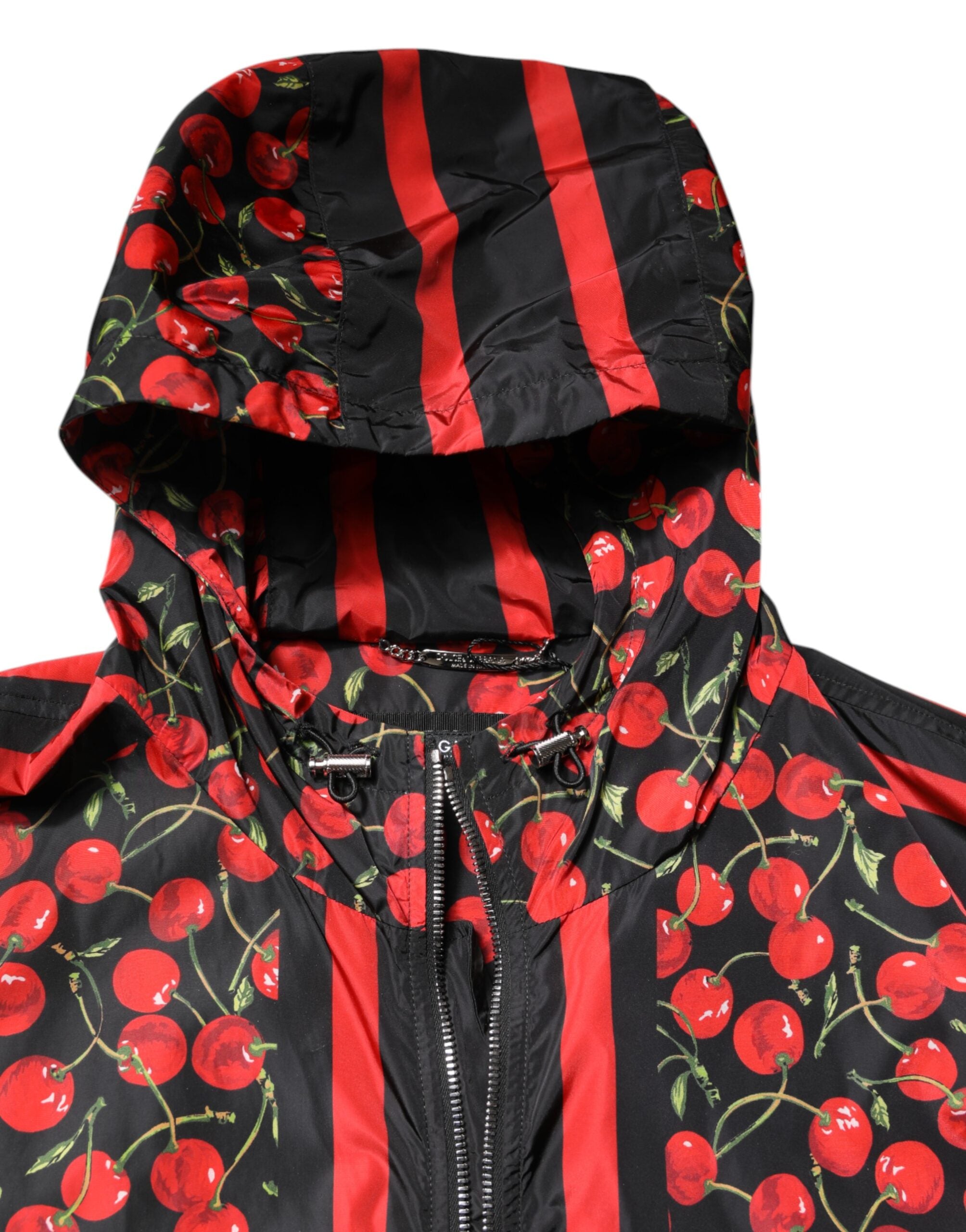 Dolce &amp; Gabbana – Windjacke mit Kapuze und schwarzem Kirsch-Print