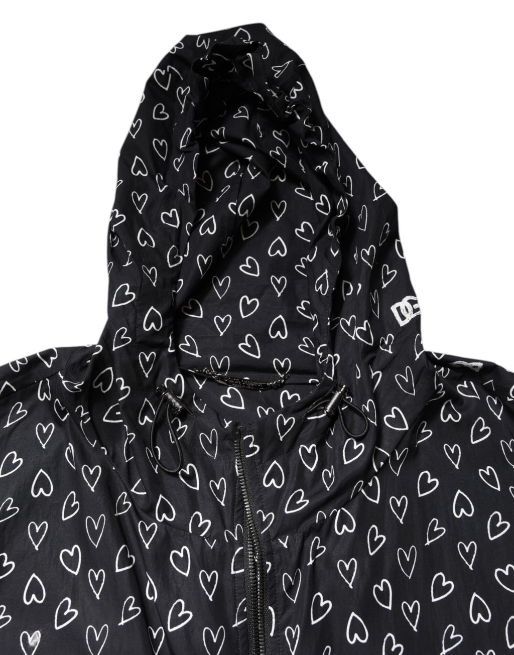 Dolce &amp; Gabbana – Schwarze Windjacke mit Kapuze und Herz-Print