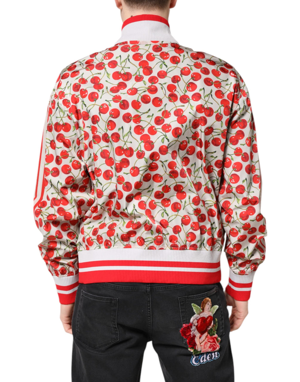 Dolce &amp; Gabbana – Bomberjacke mit durchgehendem Reißverschluss und Kirschen-Print in Weiß