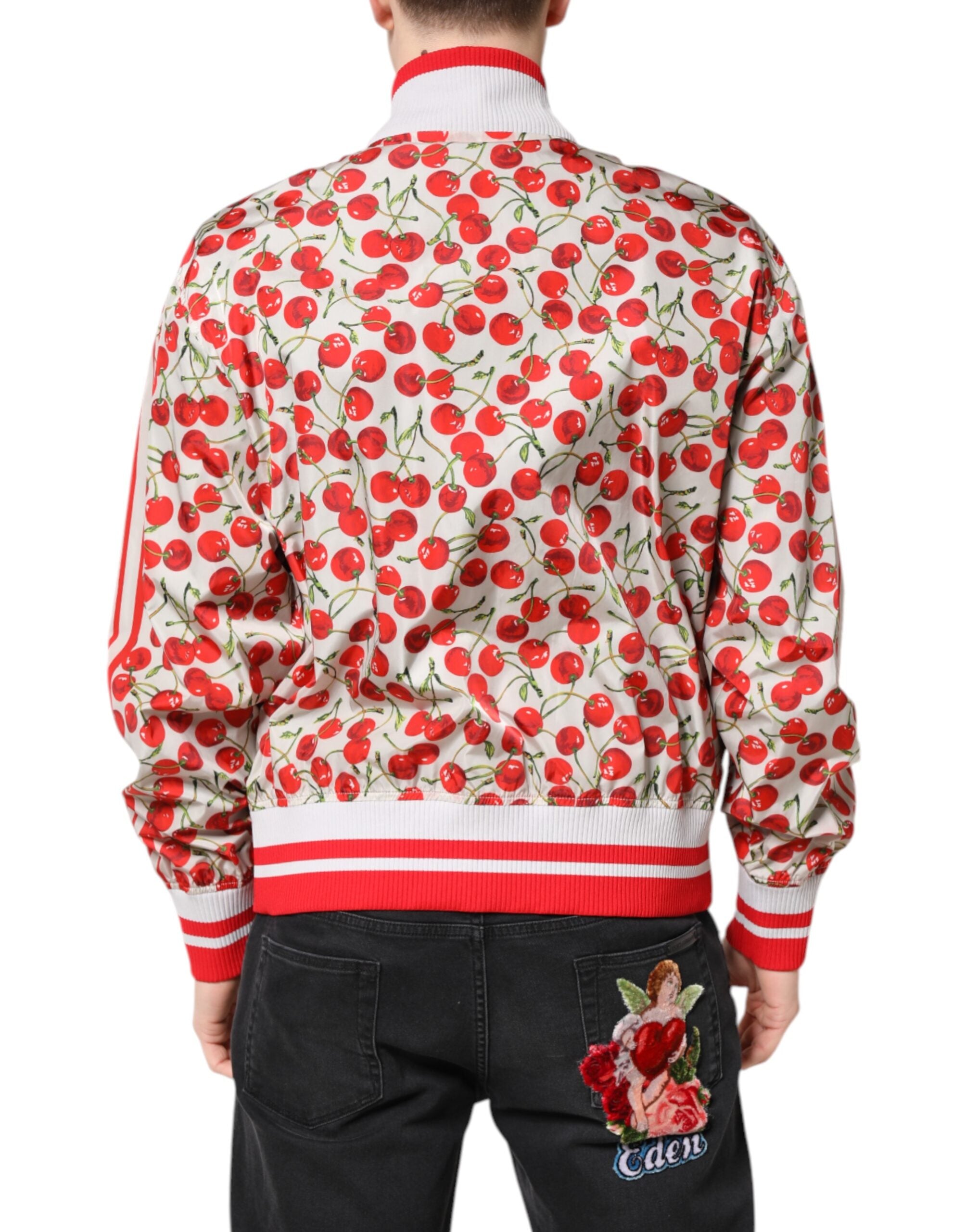 Dolce &amp; Gabbana – Bomberjacke mit durchgehendem Reißverschluss und Kirschen-Print in Weiß