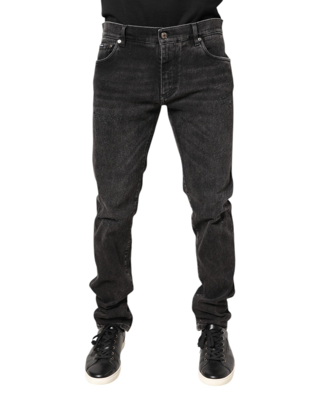 Dolce &amp; Gabbana – Graue Skinny-Jeans aus gewaschener Baumwolle