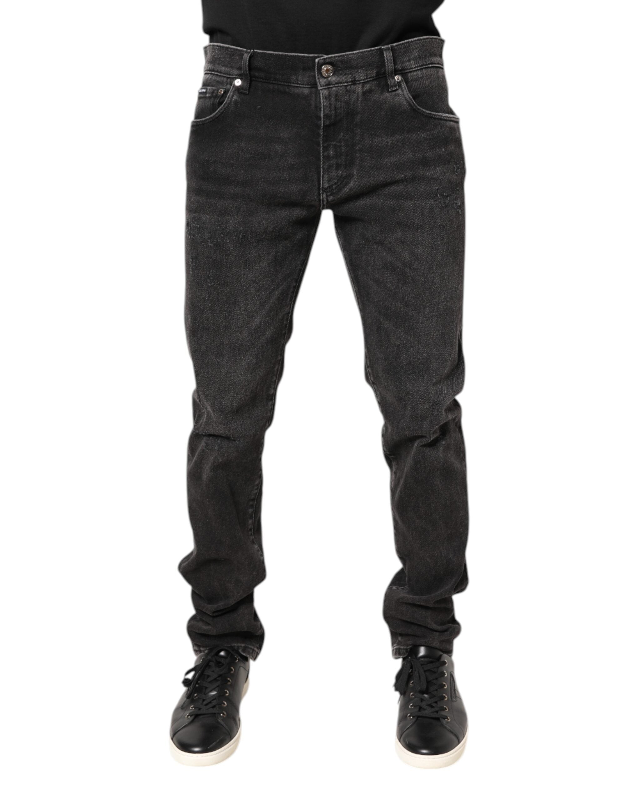 Dolce &amp; Gabbana – Graue Skinny-Jeans aus gewaschener Baumwolle