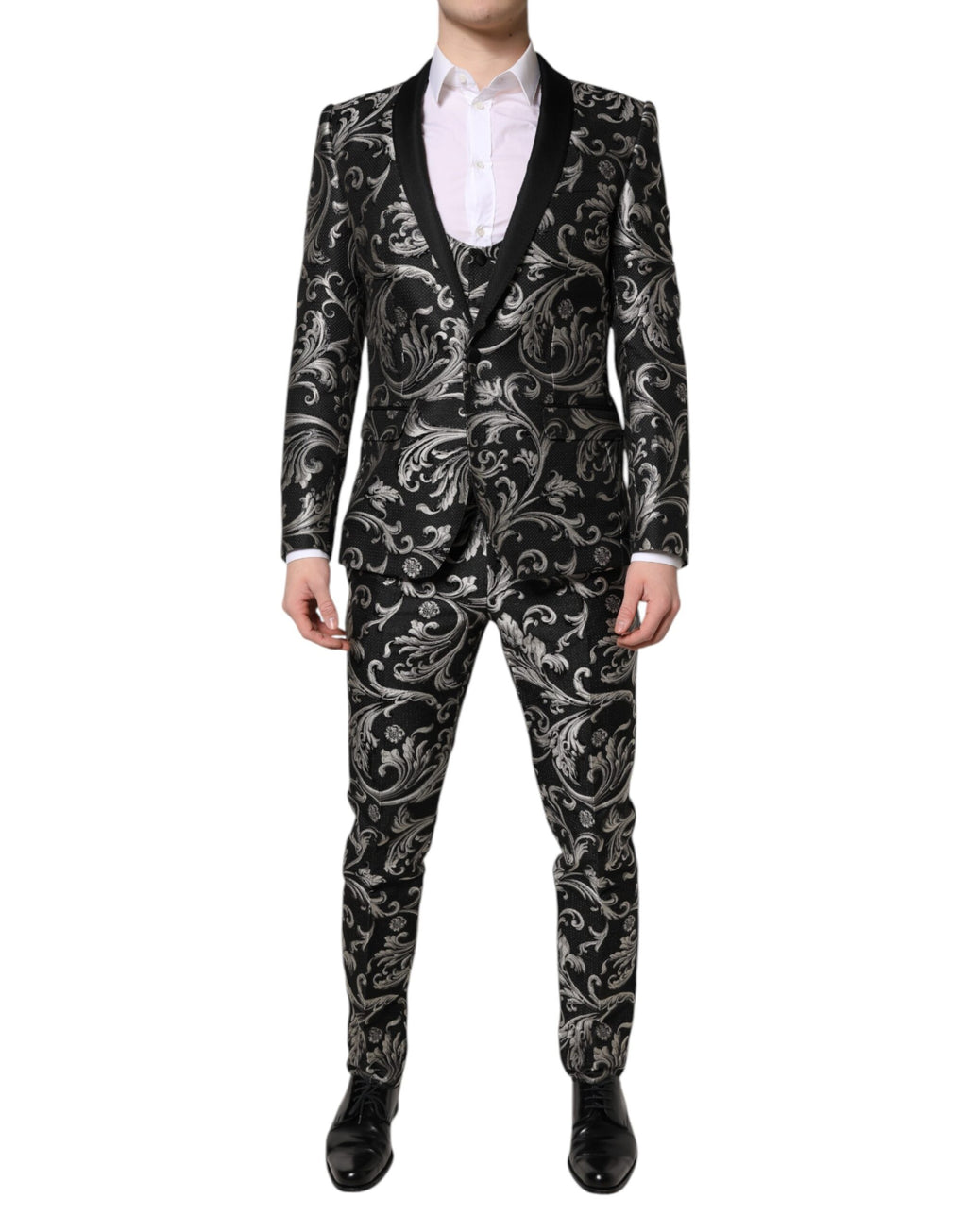 Dolce &amp; Gabbana Schwarz-Grau MARTINI Jacquard Herren 3-teiliger Anzug