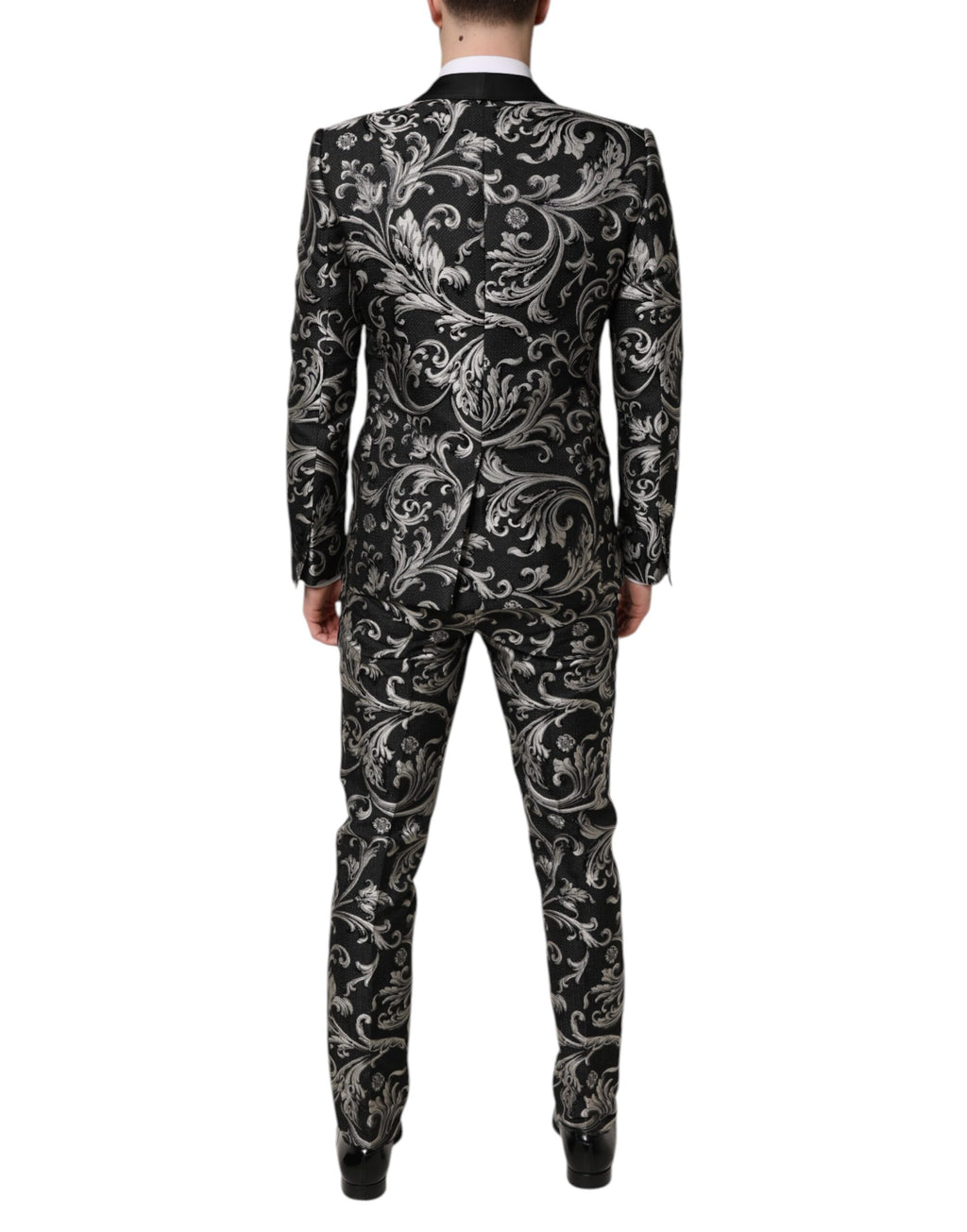 Dolce &amp; Gabbana Schwarz-Grau MARTINI Jacquard Herren 3-teiliger Anzug