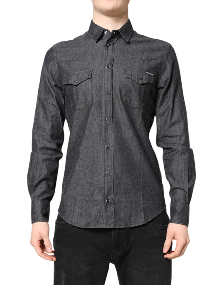 Dolce & Gabbana Gray Cotton Long Sleeves Casual Shirt