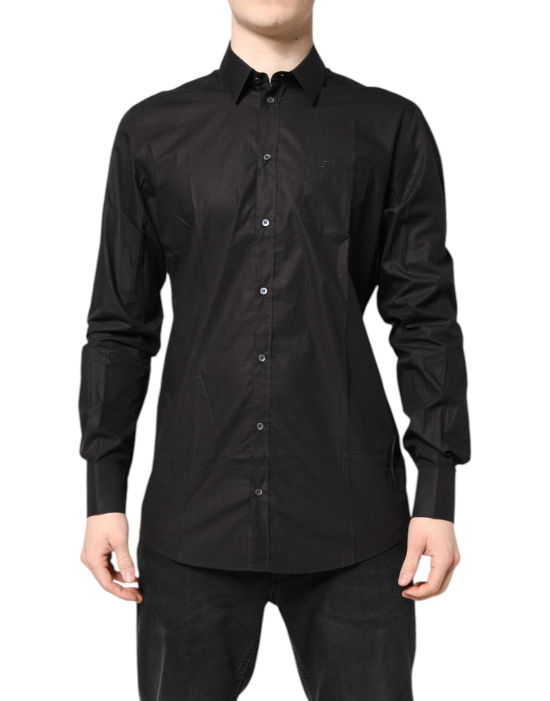 Dolce & Gabbana Black GOLD Cotton Dress Formal Shirt