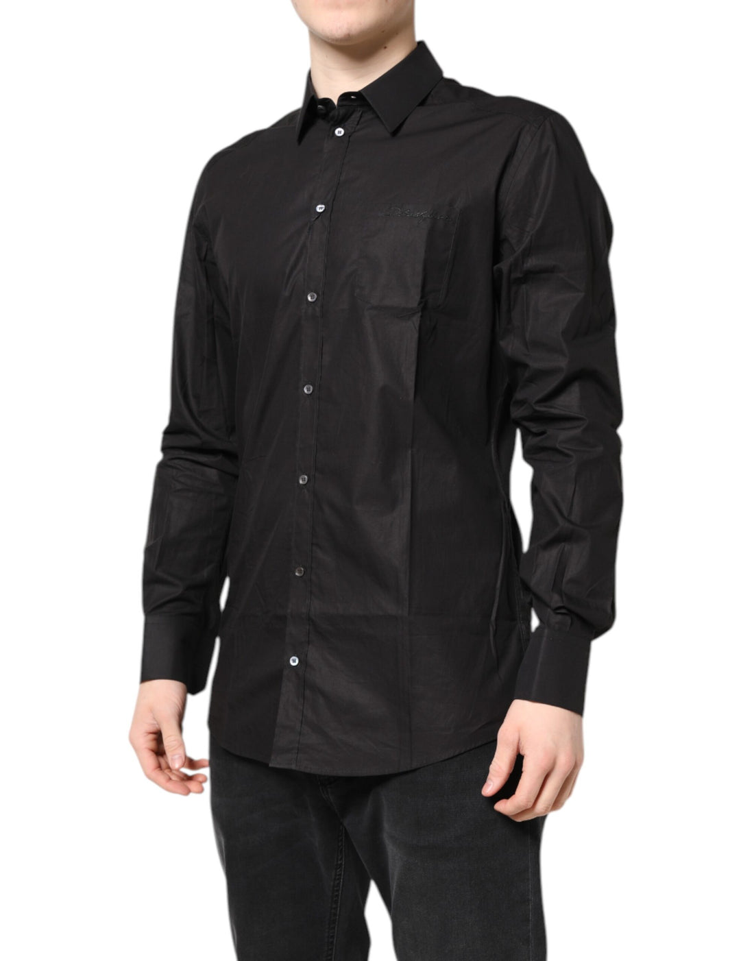 Dolce & Gabbana Black GOLD Cotton Dress Formal Shirt