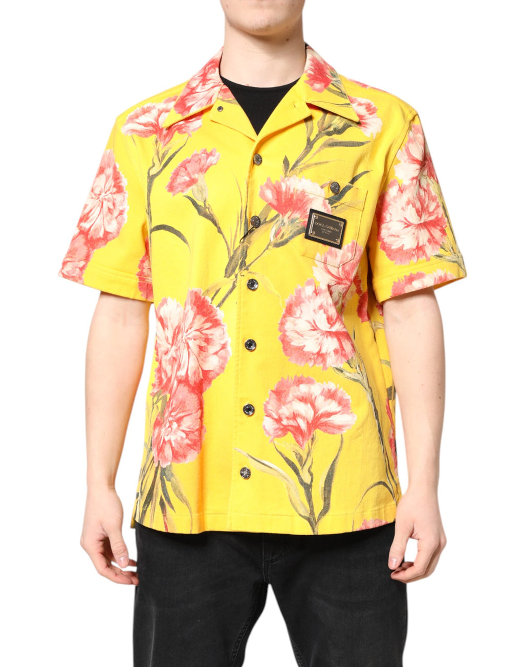 Chemise boutonnée décontractée jaune à fleurs pour homme Dolce &amp; Gabbana