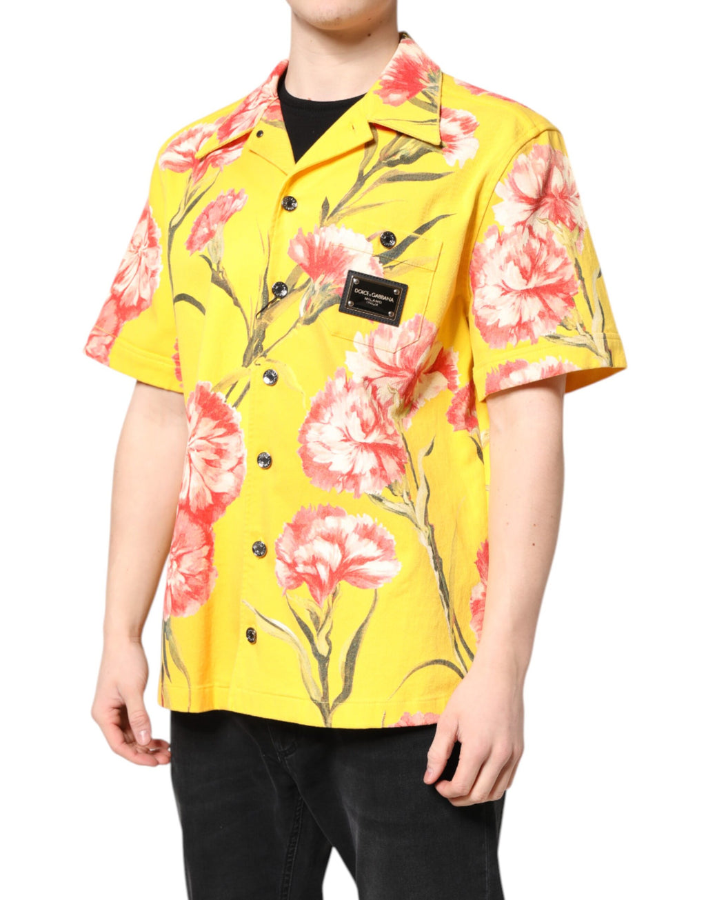 Chemise boutonnée décontractée jaune à fleurs pour homme Dolce &amp; Gabbana