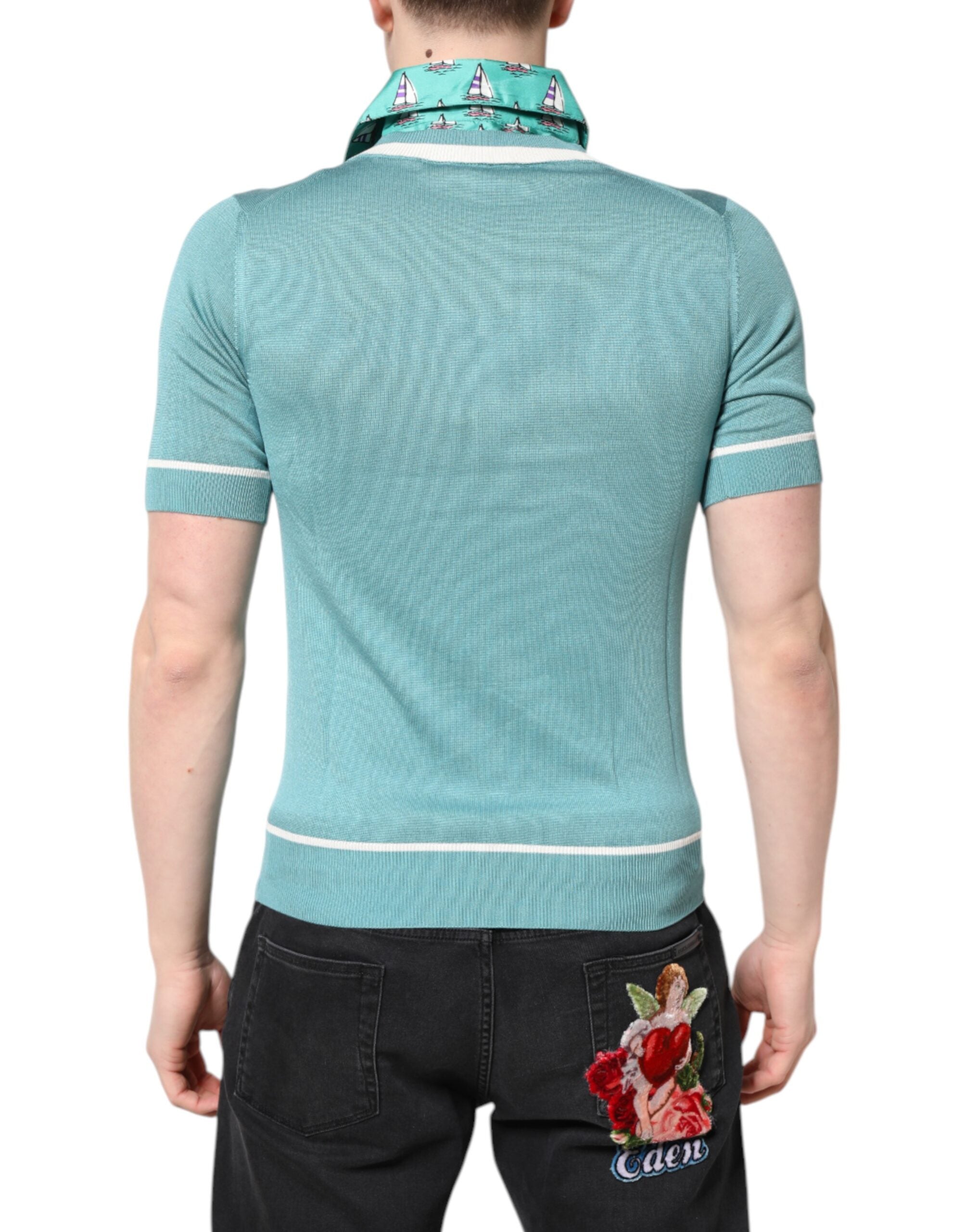Dolce &amp; Gabbana Grünes bedrucktes Kurzarm-T-Shirt mit Kragen