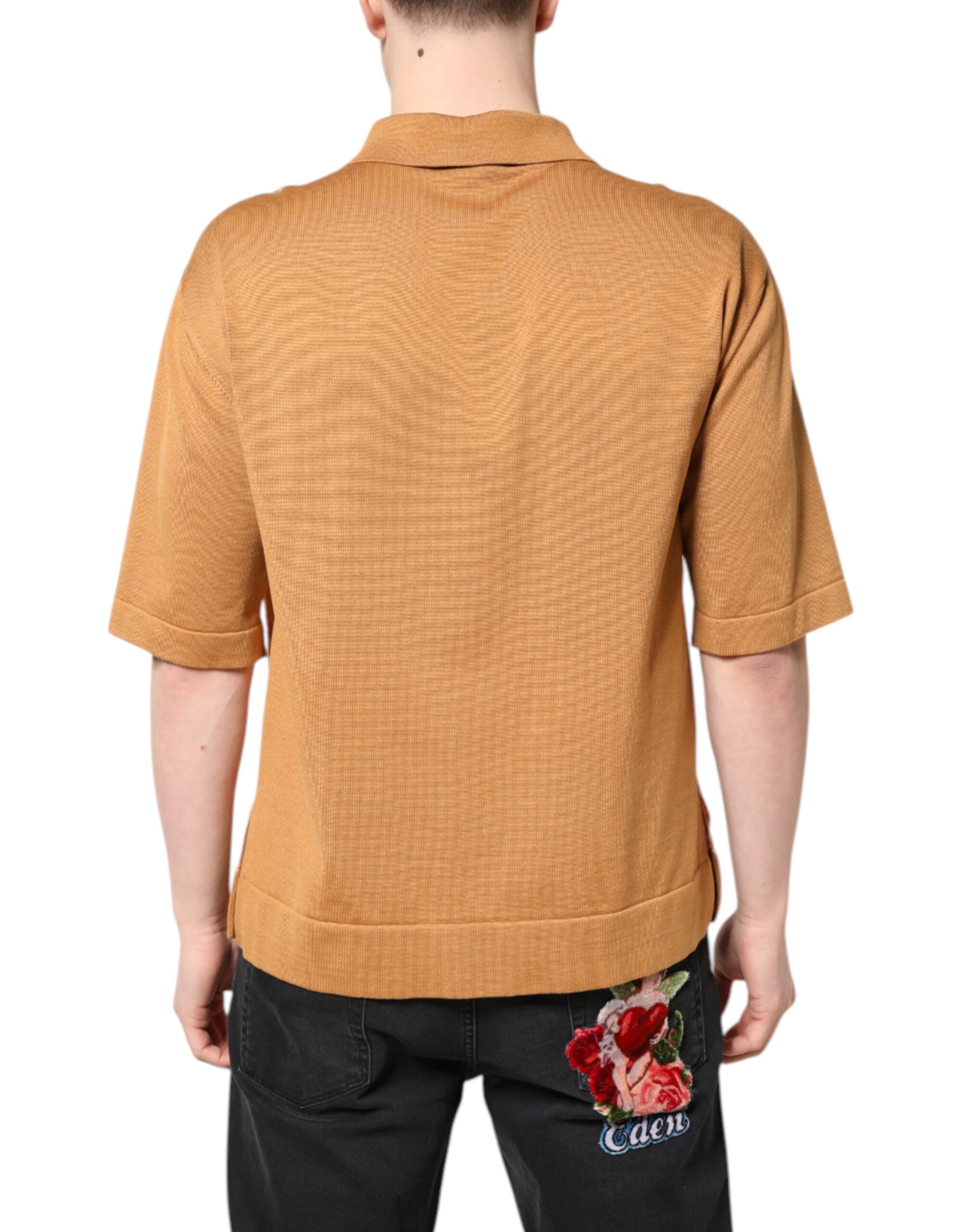 Dolce &amp; Gabbana – Braunes, kurzärmliges T-Shirt mit Blumenkragen