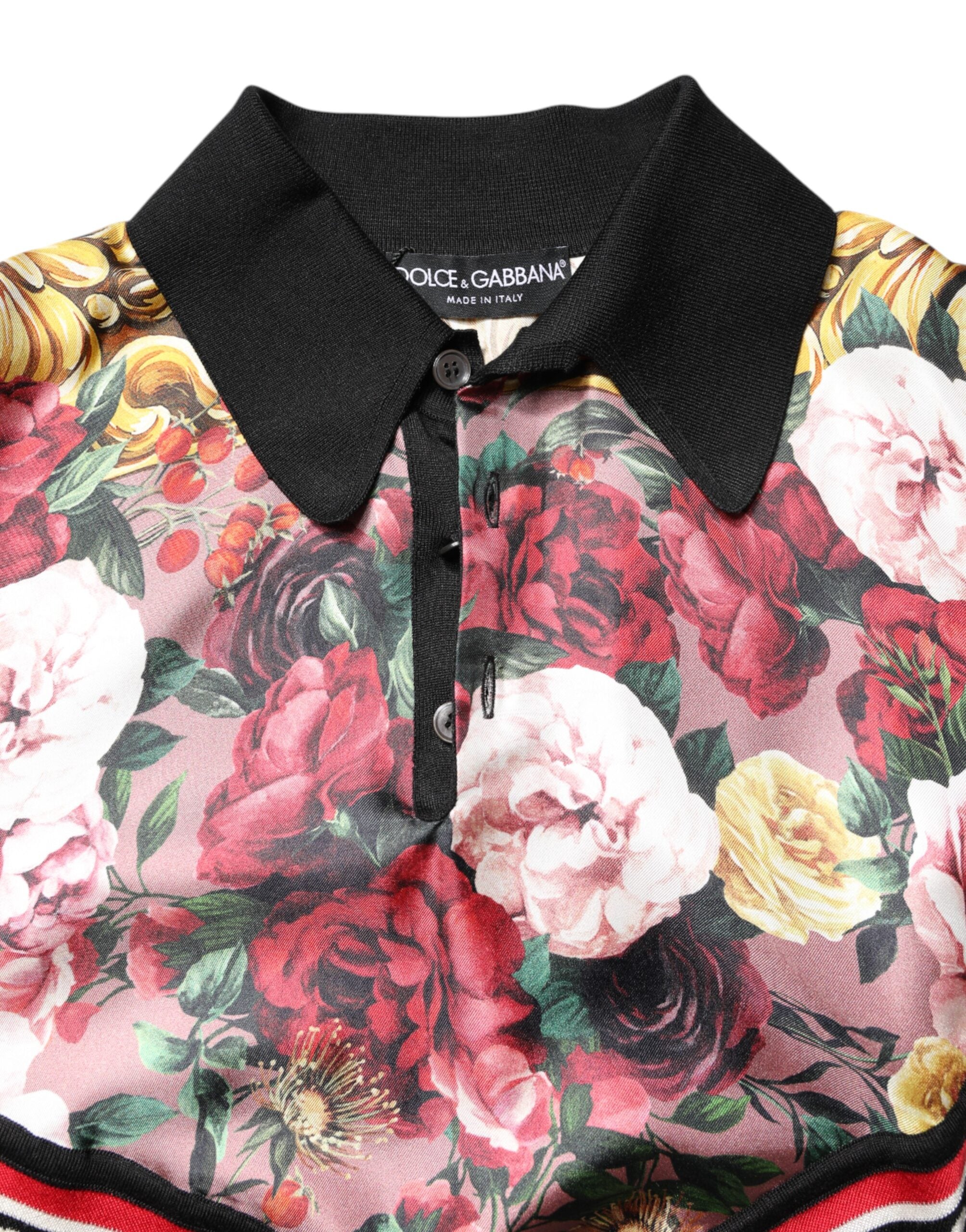 Dolce &amp; Gabbana – Schwarzes, kurzärmliges T-Shirt mit Blumenkragen