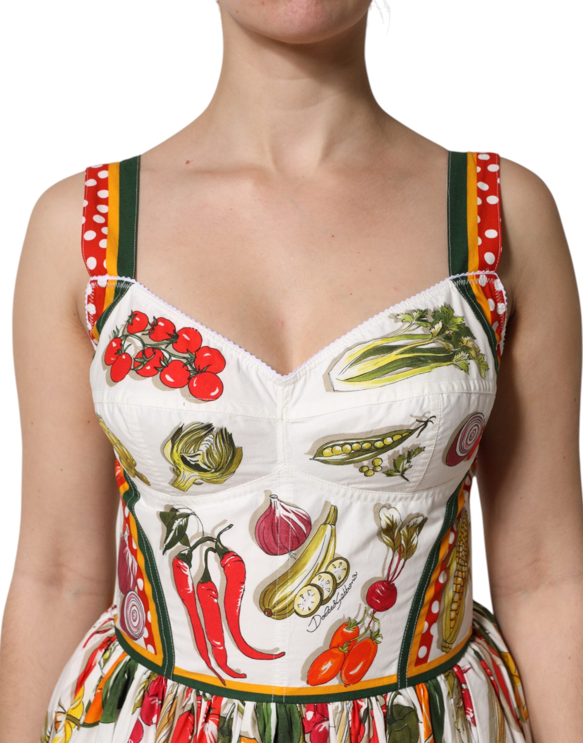Robe mi-longue trapèze sans manches à imprimé végétal blanc Dolce &amp; Gabbana