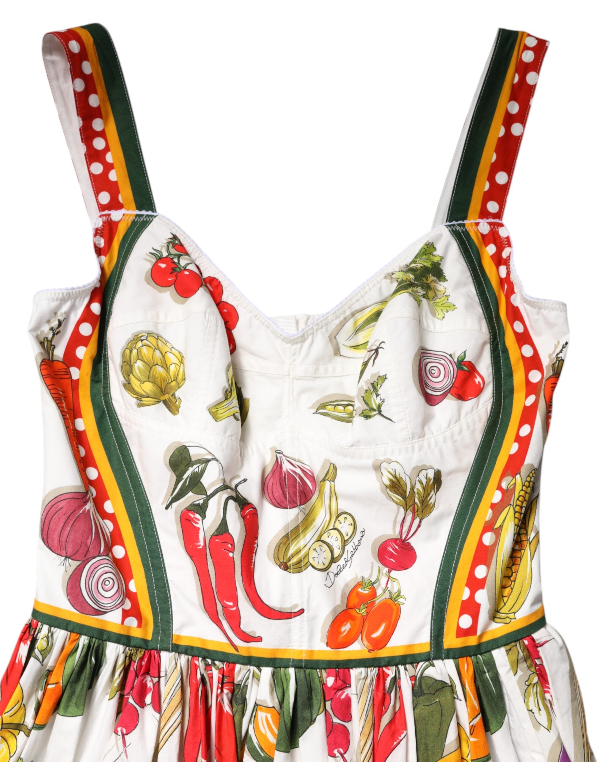 Robe mi-longue trapèze sans manches à imprimé végétal blanc Dolce &amp; Gabbana