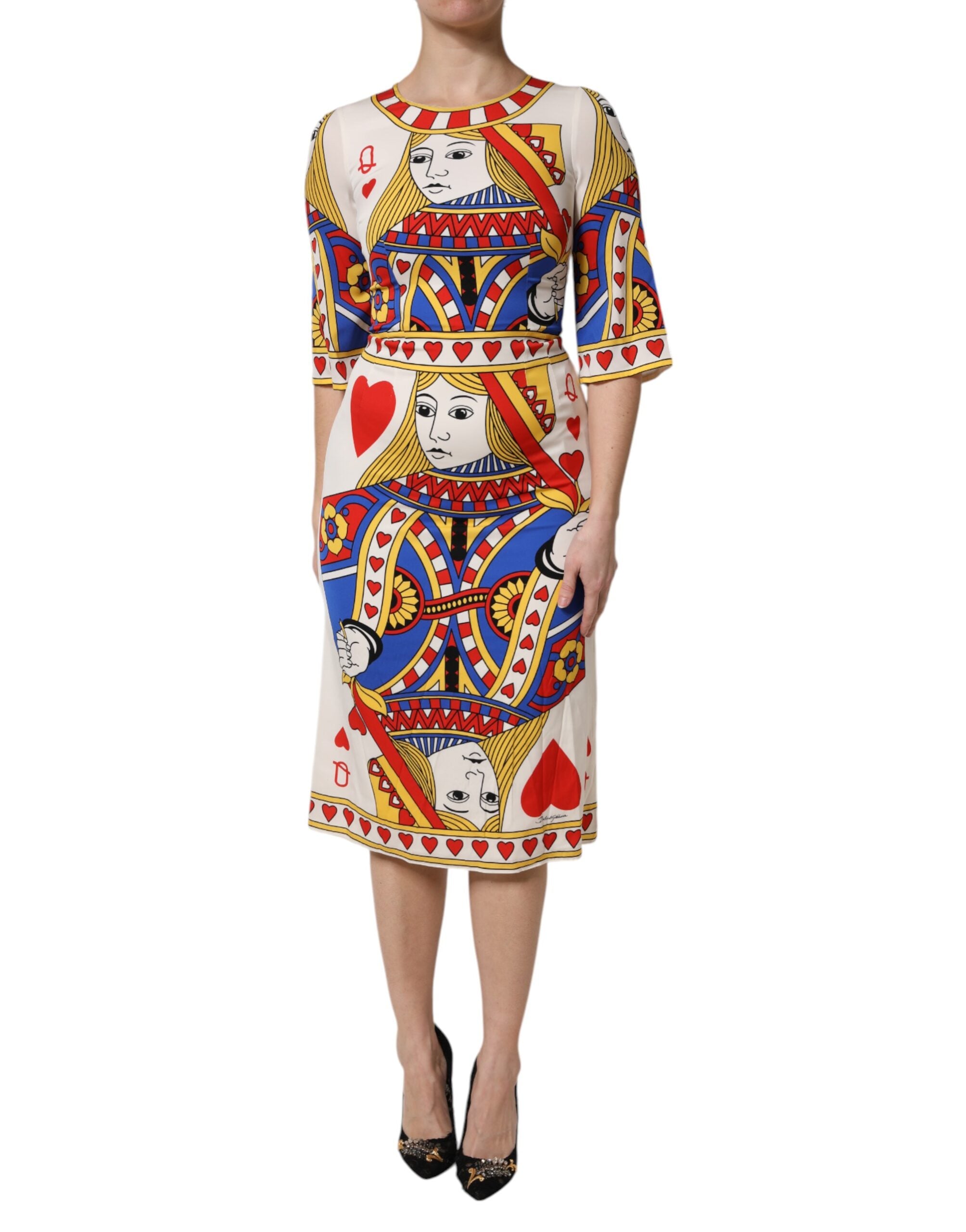Robe mi-longue blanche à manches courtes Dolce &amp; Gabbana Queen Of Heart