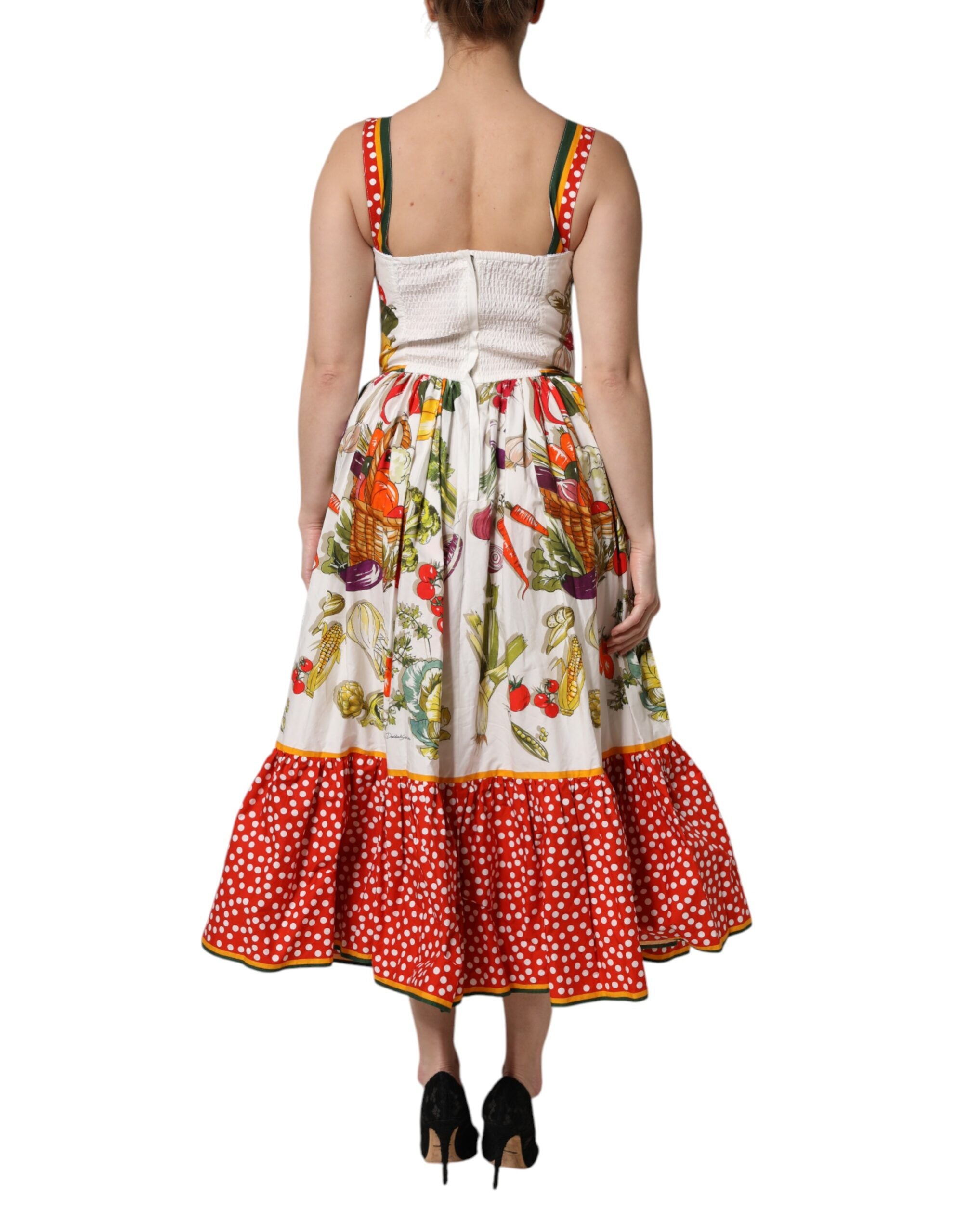 Robe trapèze sans manches à imprimé végétal blanc Dolce &amp; Gabbana