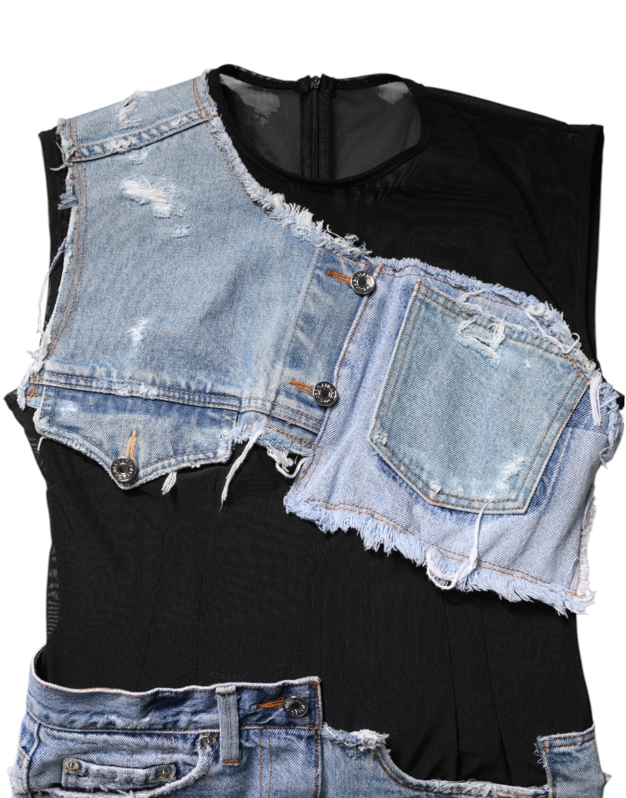 Mini-robe en jean sans manches noire et bleue Dolce &amp; Gabbana