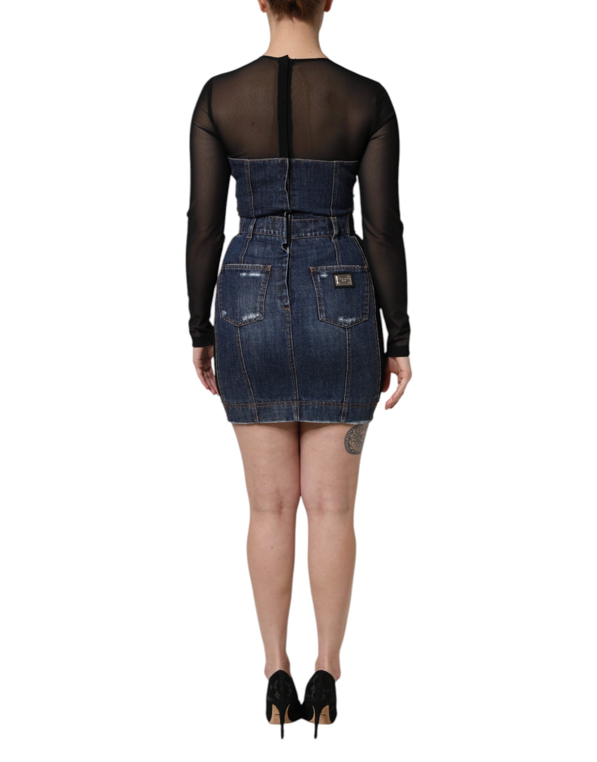 Mini-robe en jean à manches longues Dolce &amp; Gabbana noir et bleu
