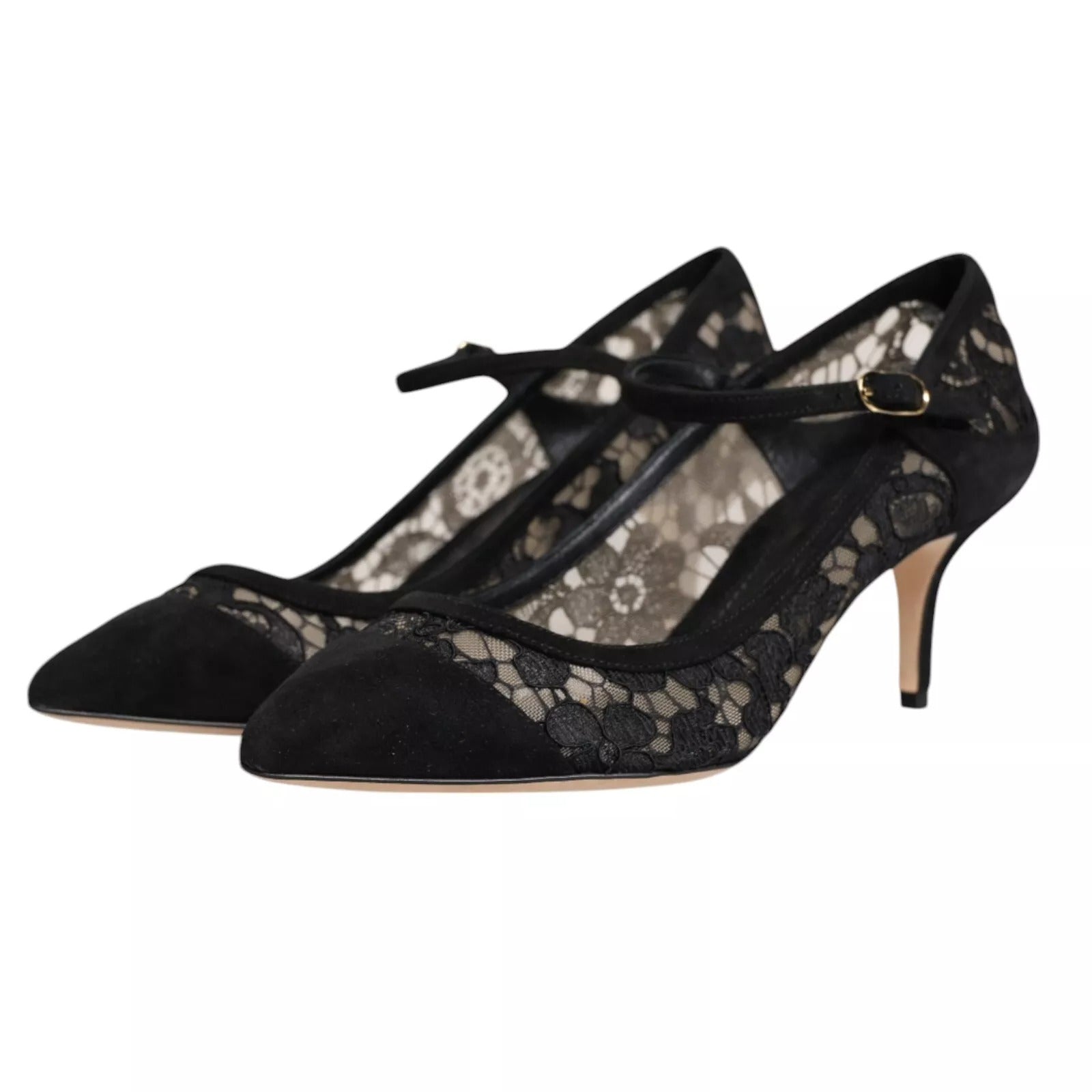 Dolce &amp; Gabbana – Schwarze Mary-Jane-Pumps mit Spitze von Taormina