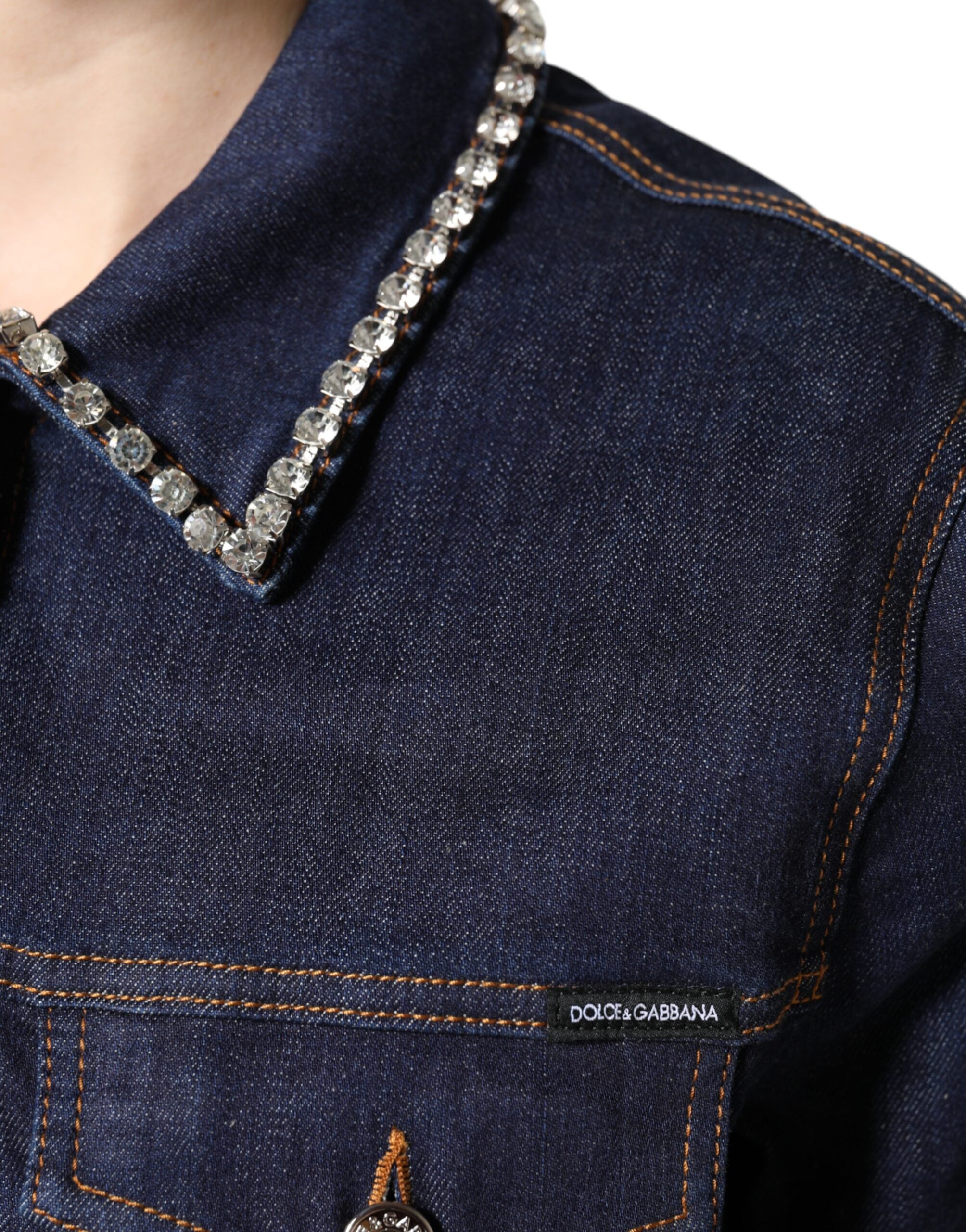 Veste en denim bleu et coton ornée de cristaux Dolce &amp; Gabbana