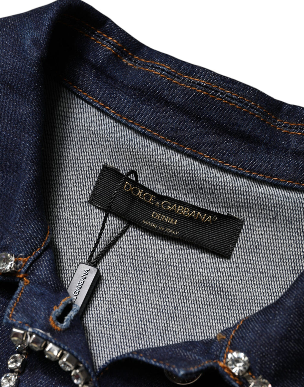 Dolce &amp; Gabbana – Blaue Denim-Baumwolljacke mit Kristallverzierung