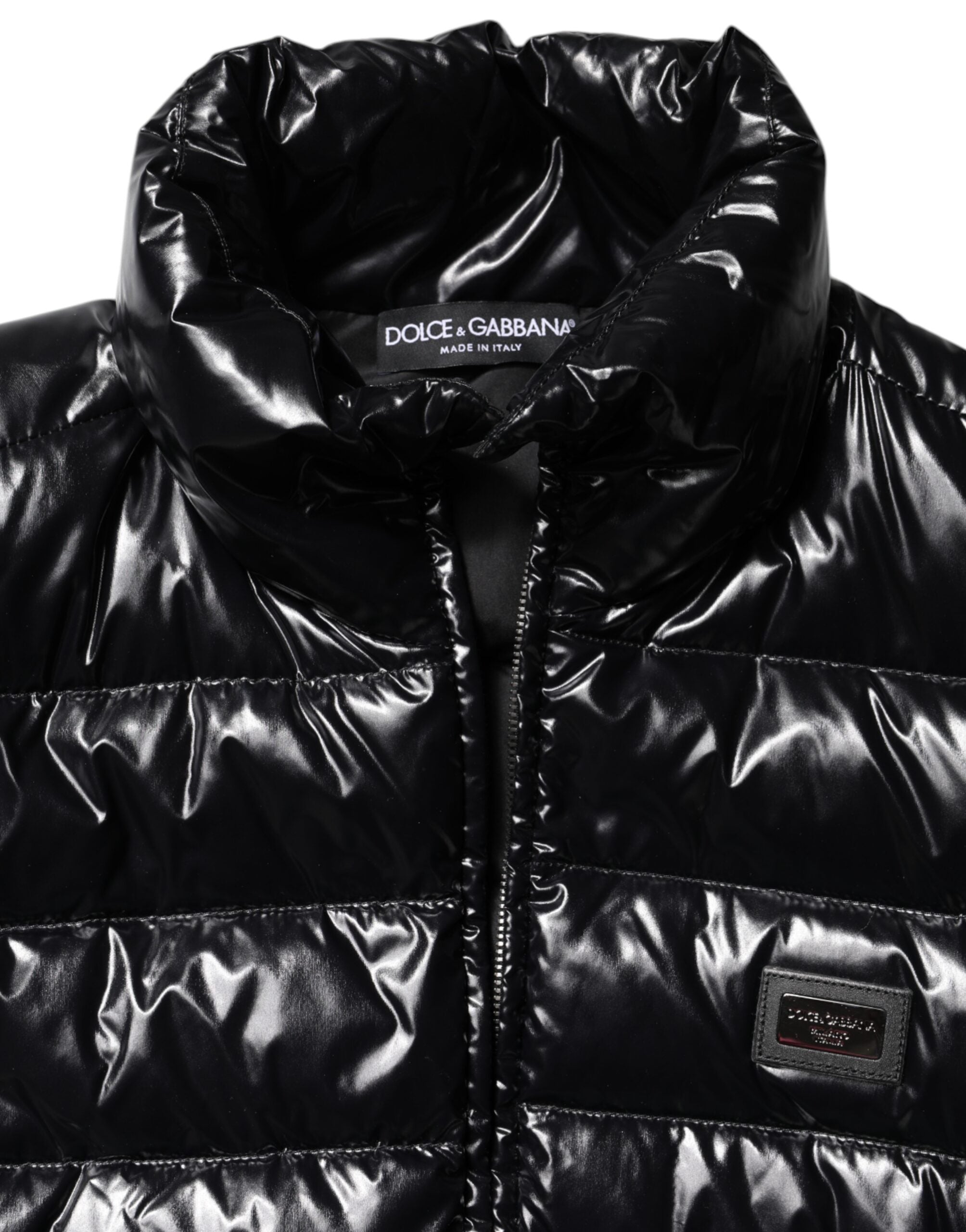 Doudoune zippée intégrale à plaque logo noire Dolce &amp; Gabbana