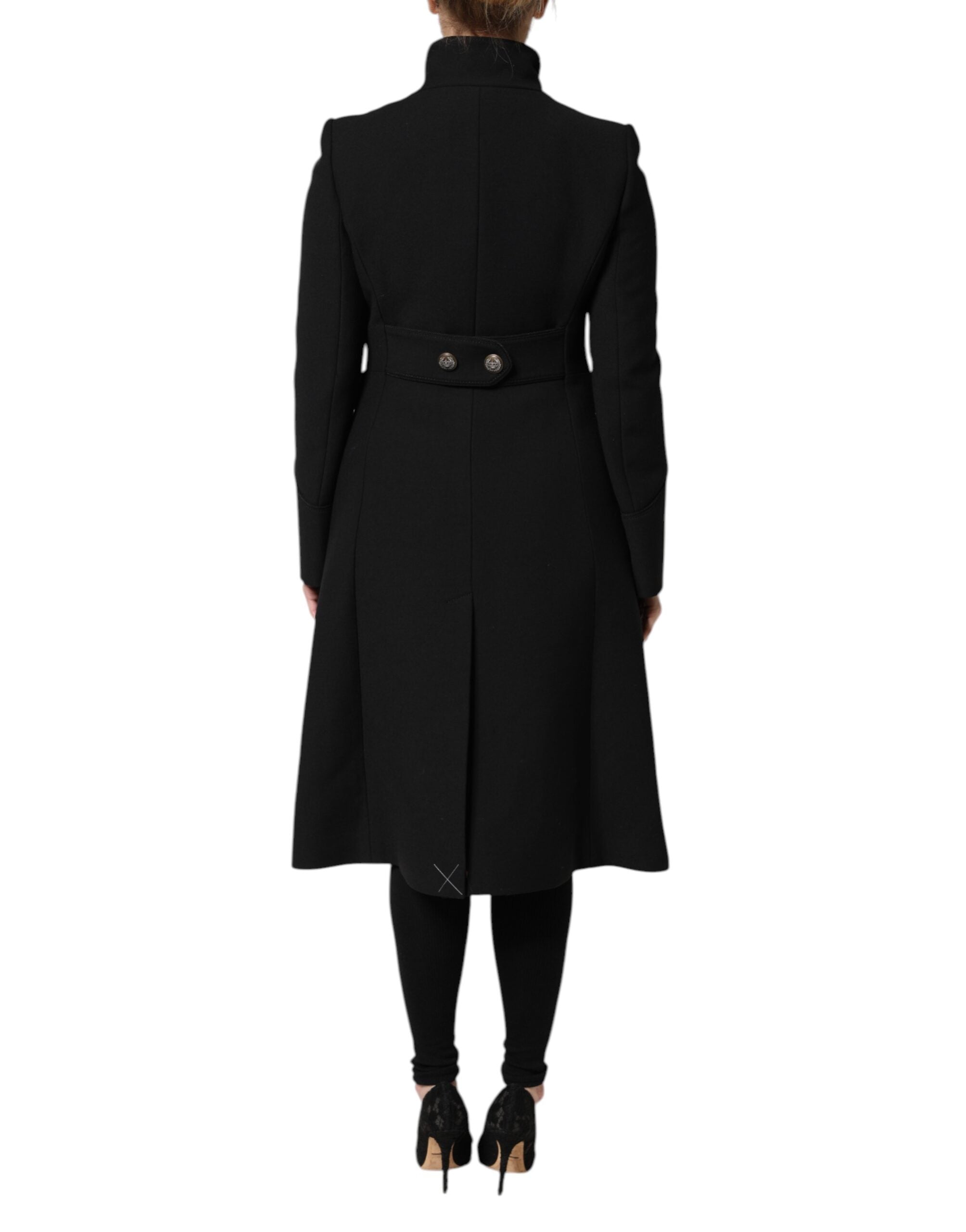 Trench-coat simple boutonnage en laine noire Dolce &amp; Gabbana