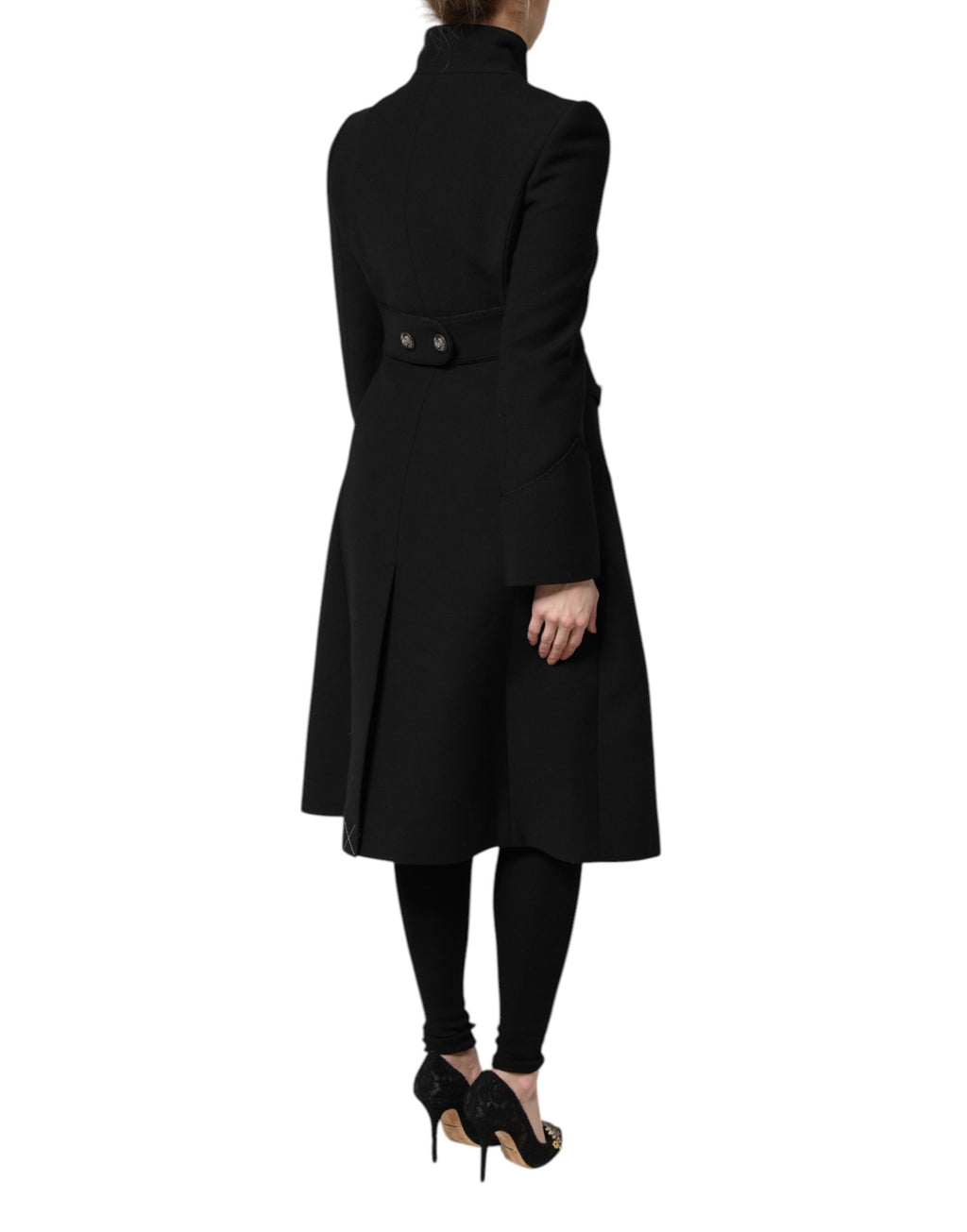 Trench-coat simple boutonnage en laine noire Dolce &amp; Gabbana