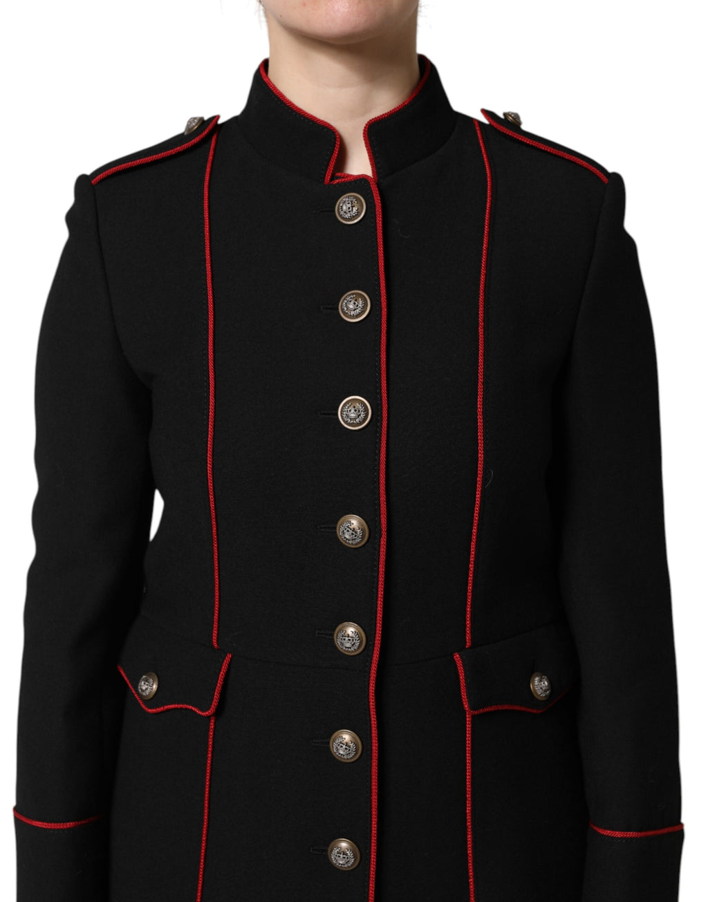 Dolce &amp; Gabbana – Einreihige Trenchcoat-Jacke aus schwarzer Wolle