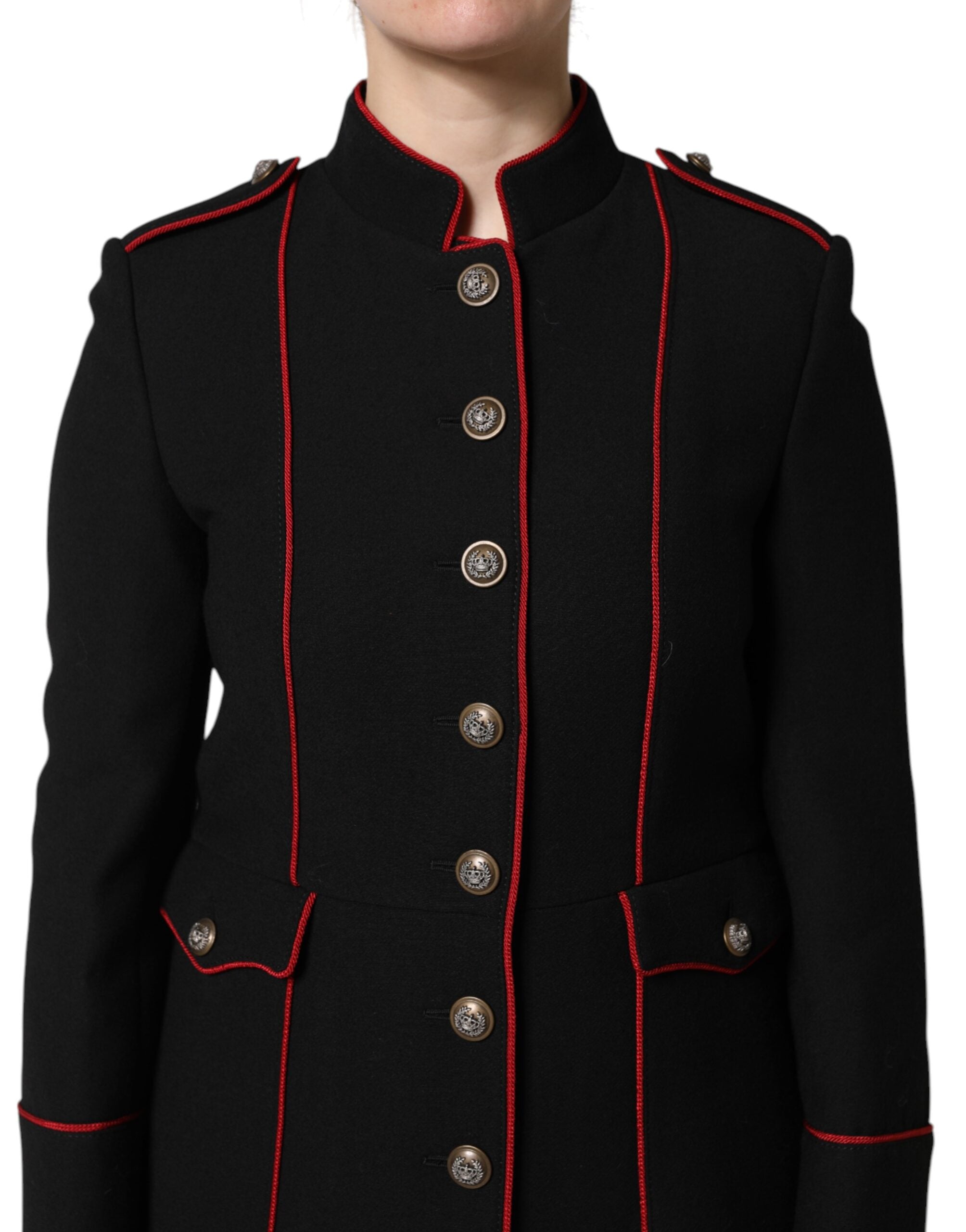Trench-coat simple boutonnage en laine noire Dolce &amp; Gabbana