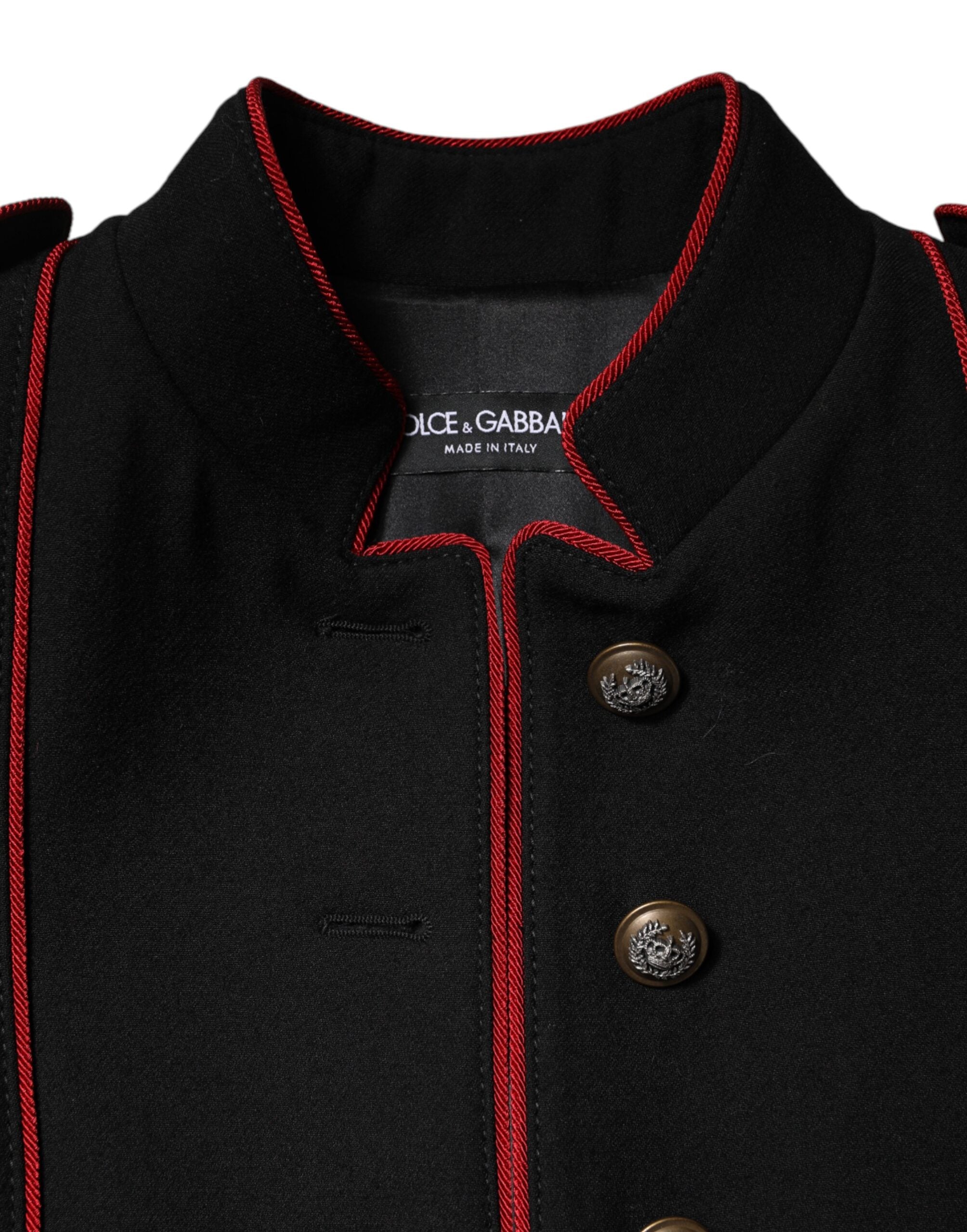 Trench-coat simple boutonnage en laine noire Dolce &amp; Gabbana