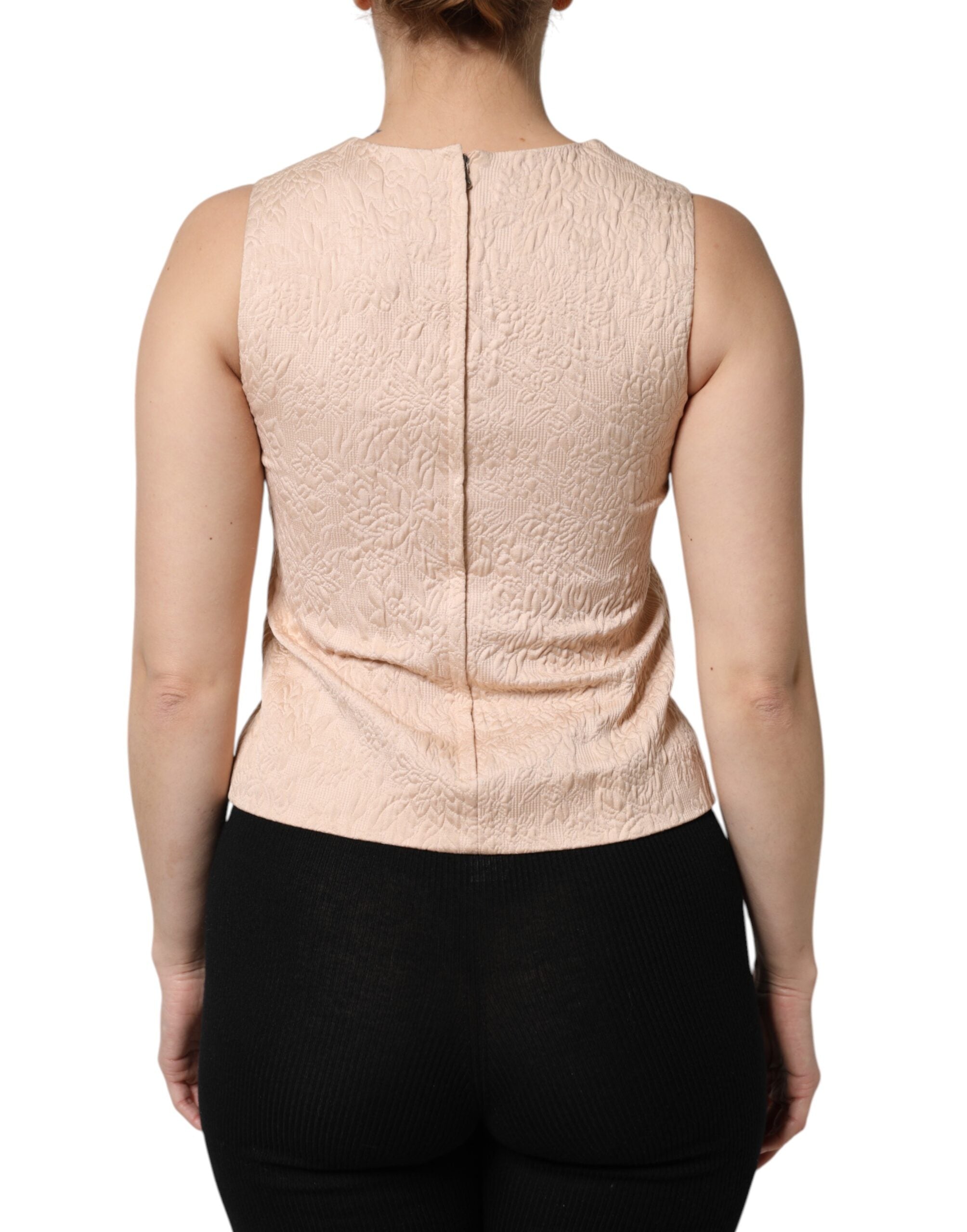 Débardeur sans manches à broderie florale beige Dolce &amp; Gabbana