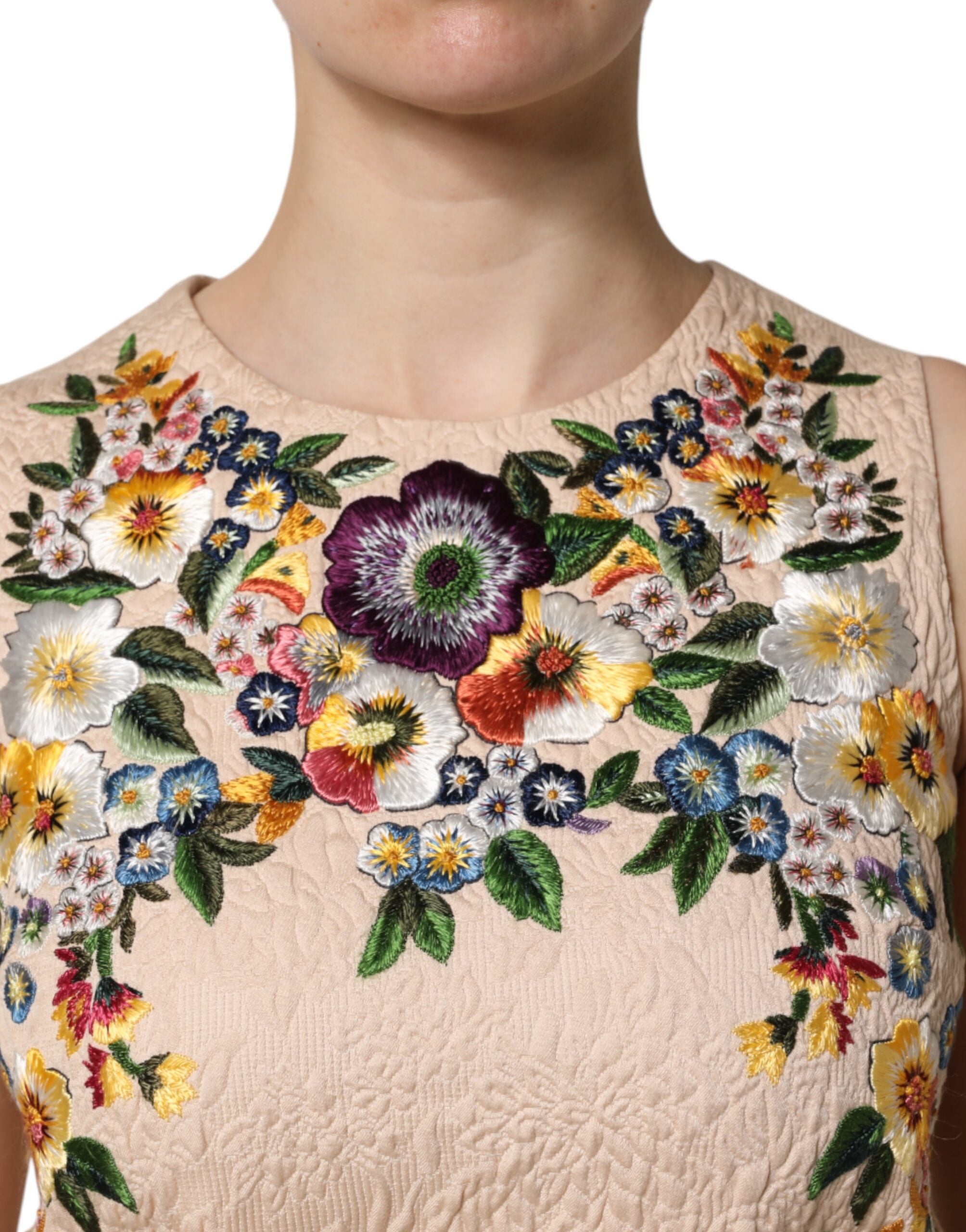 Débardeur sans manches à broderie florale beige Dolce &amp; Gabbana