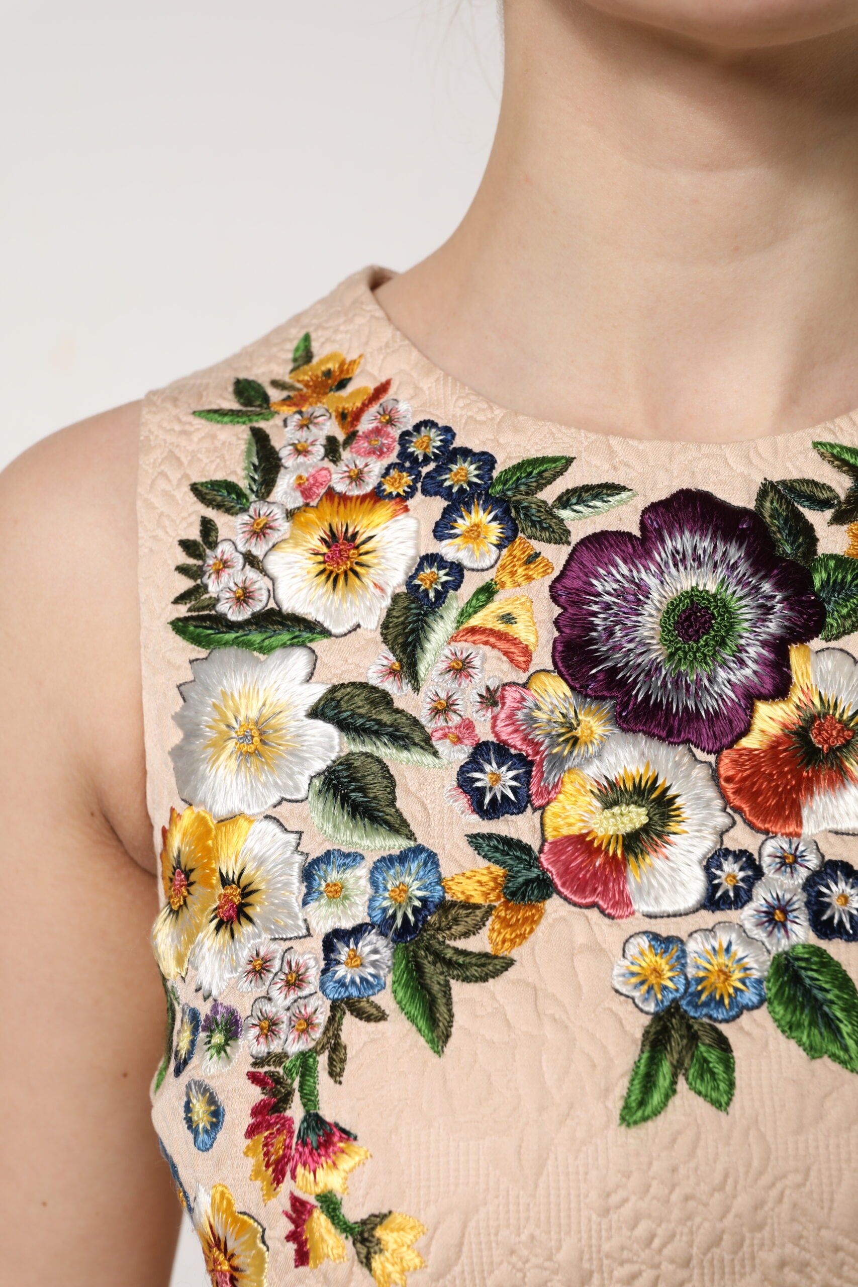 Débardeur sans manches à broderie florale beige Dolce &amp; Gabbana