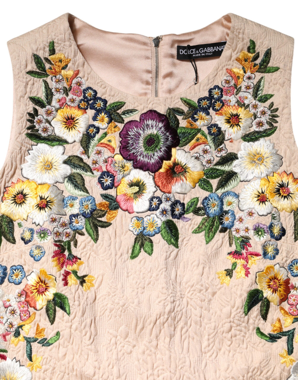 Débardeur sans manches à broderie florale beige Dolce &amp; Gabbana