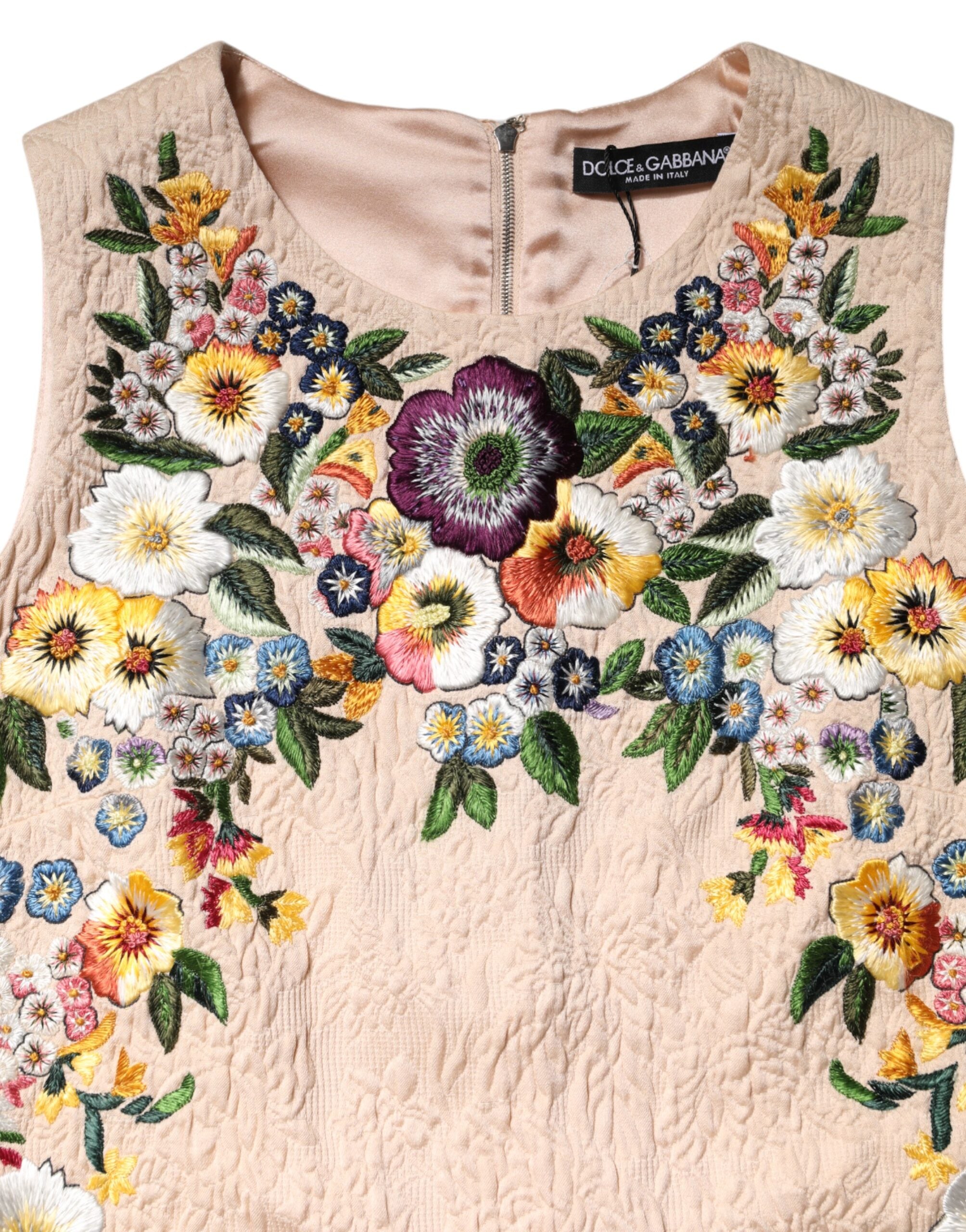 Débardeur sans manches à broderie florale beige Dolce &amp; Gabbana